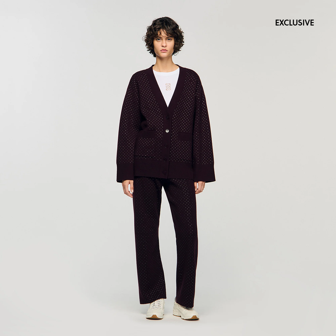 Vaddy Long Rhinestone Cardigan Purple