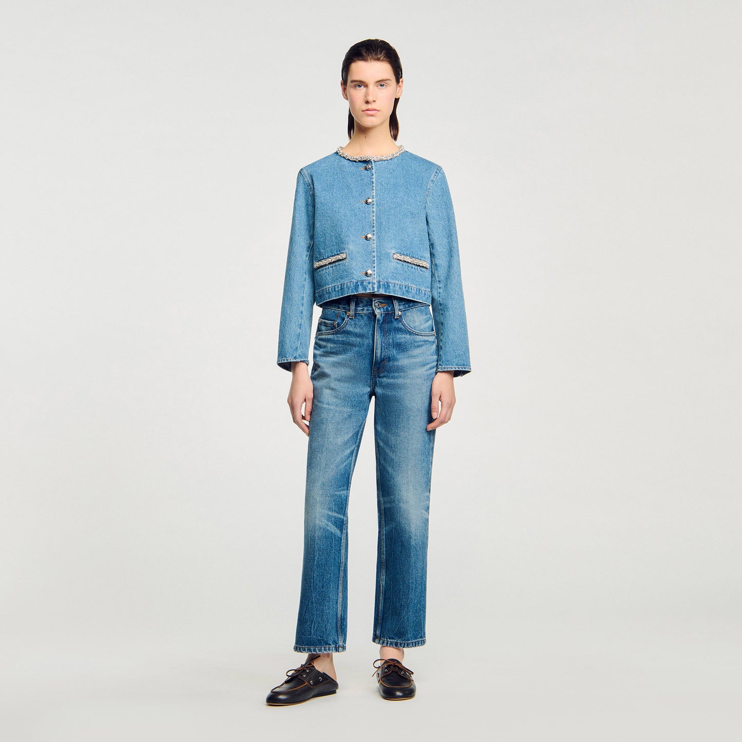 Erzelia Rhinestone Denim Jacket Blue Jean