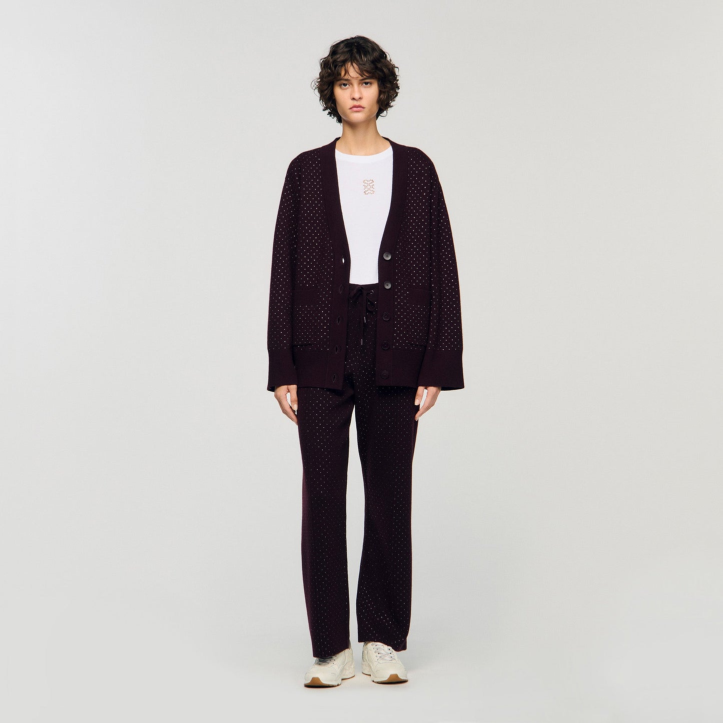 Vaddy Long Rhinestone Cardigan Light Purple