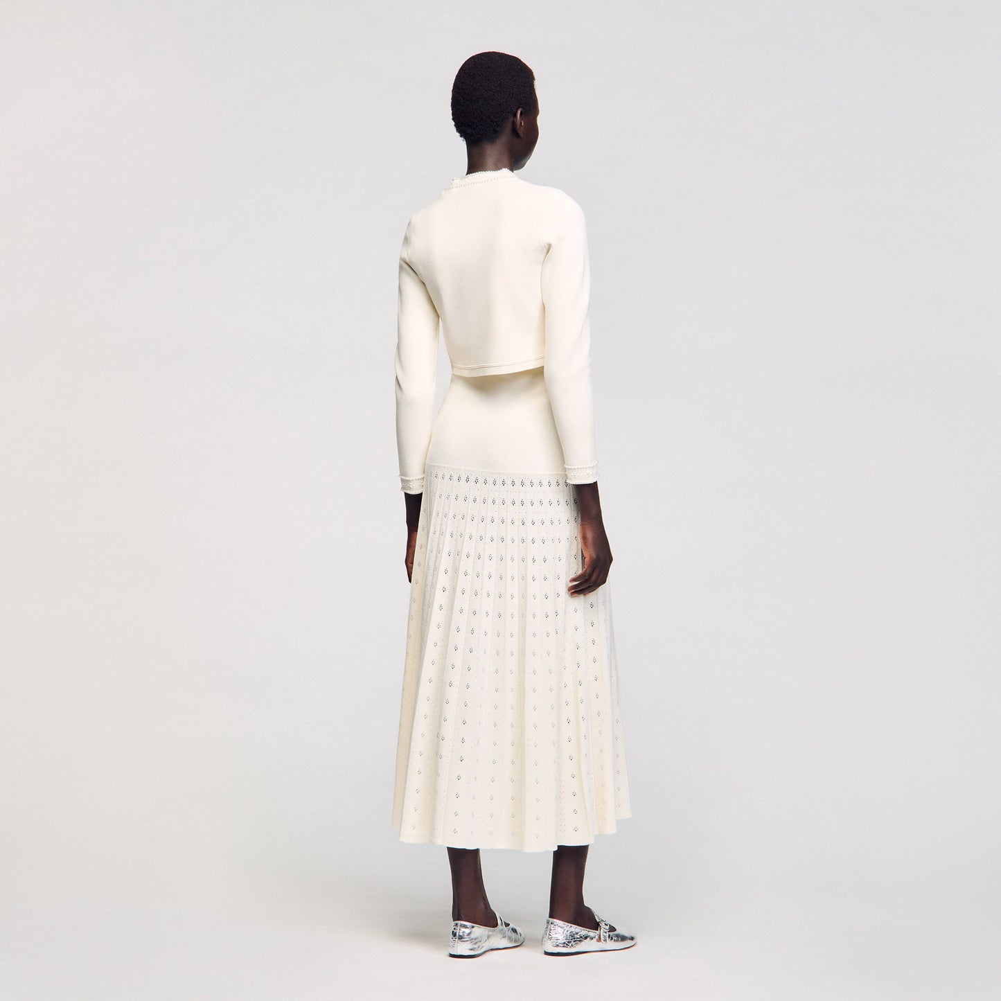 Blondeau Cropped Cardigan With Peal Buttons Ecru