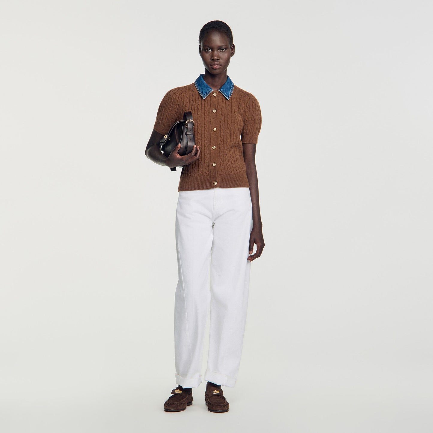 Mado Cardigan with denim collar Brown