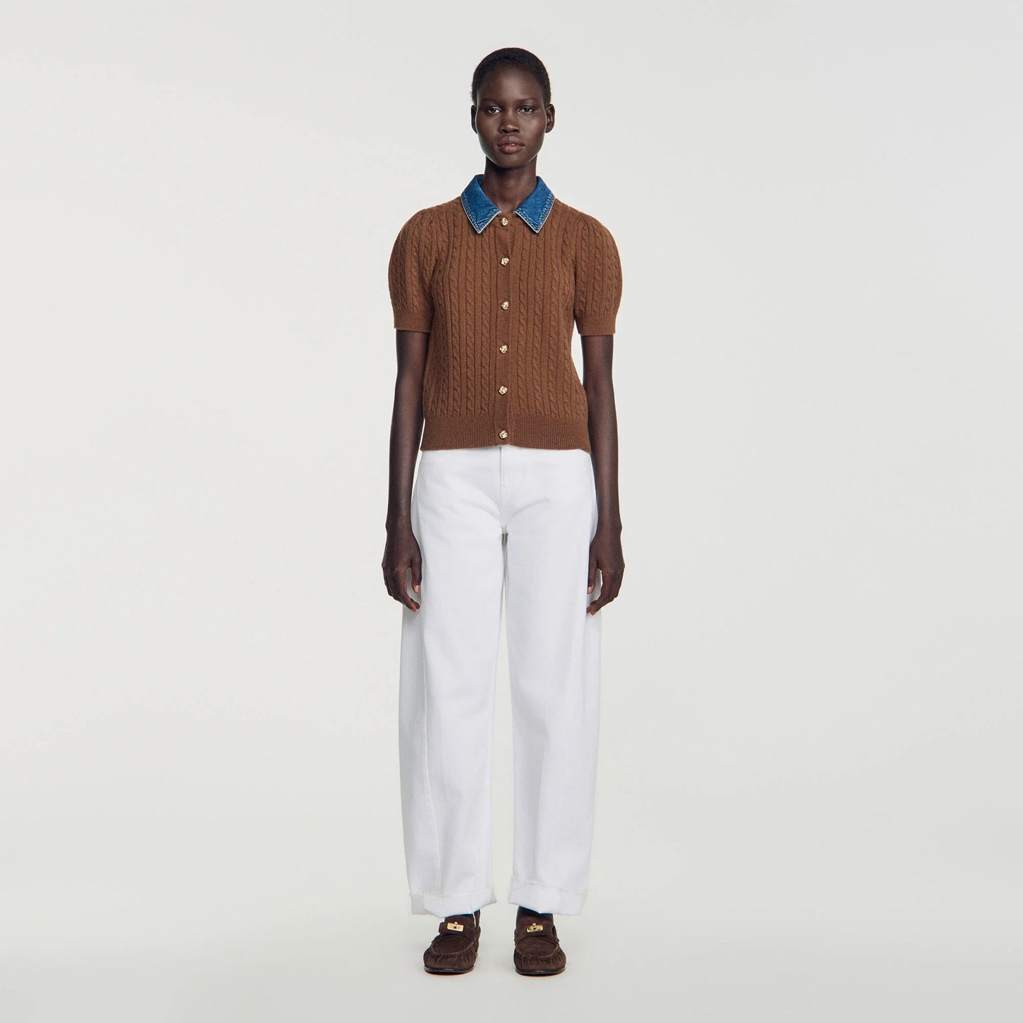 Mado Cardigan with denim collar Brown
