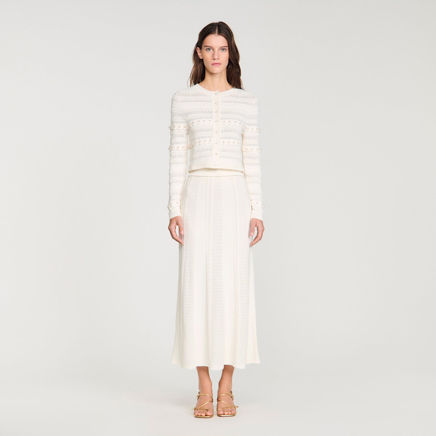 Laneo Pearl Textured Knit Cardigan CREAM