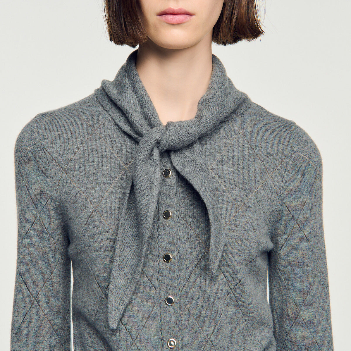 Coralyne Pointelle Knit Cardigan Grey