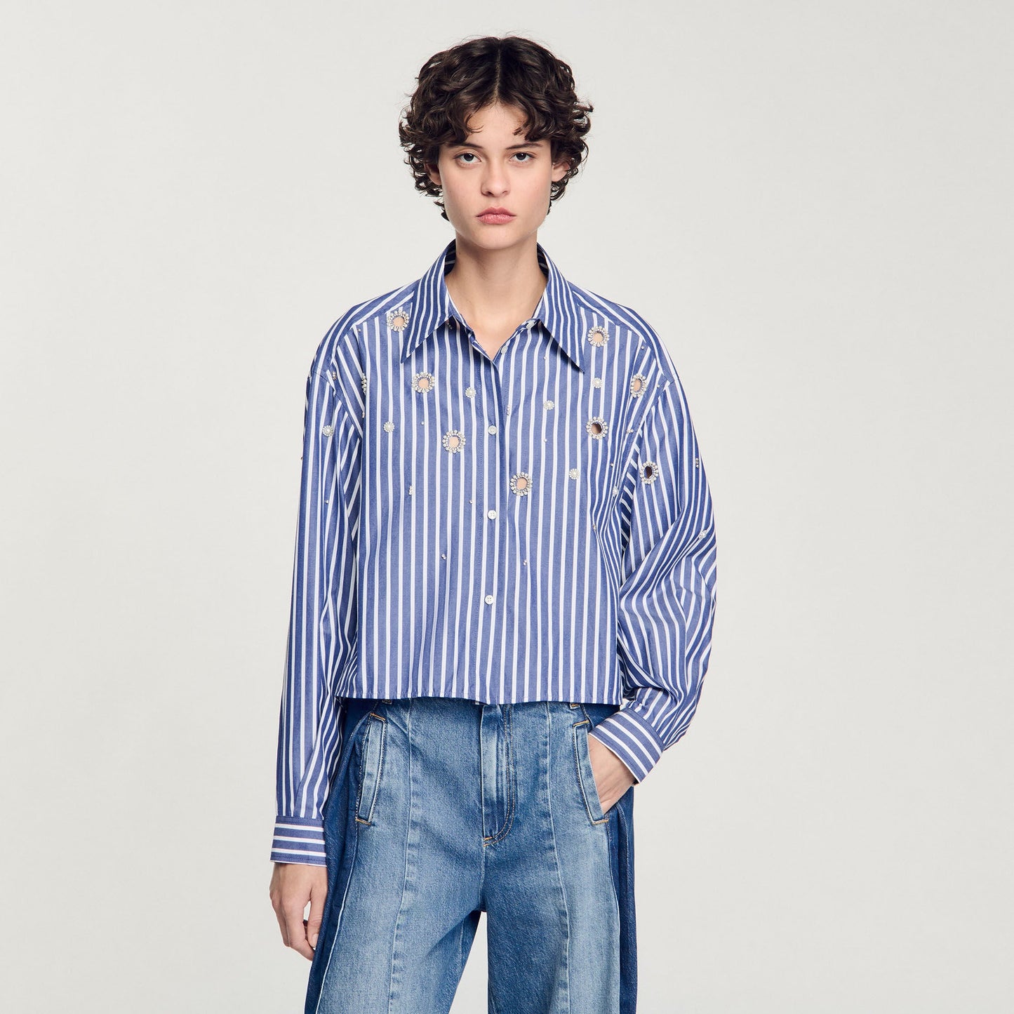 Beaded Striped Shirt Blue
