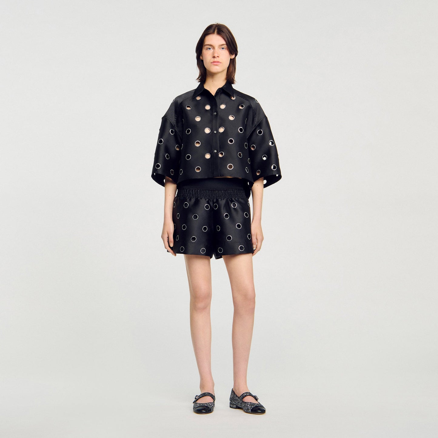 Jupiter Denim Shirt With Rhinestones Black