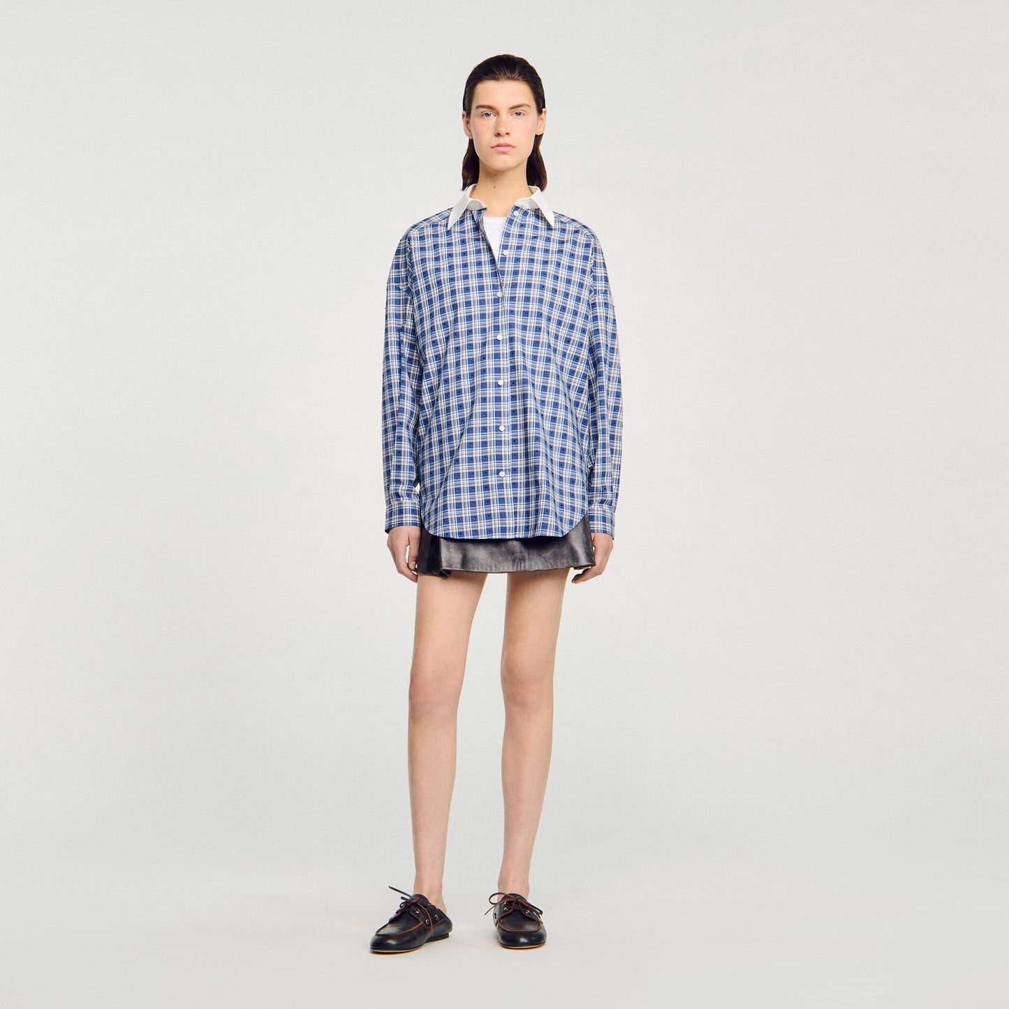 Tova Rhinestone Check Shirt Blue