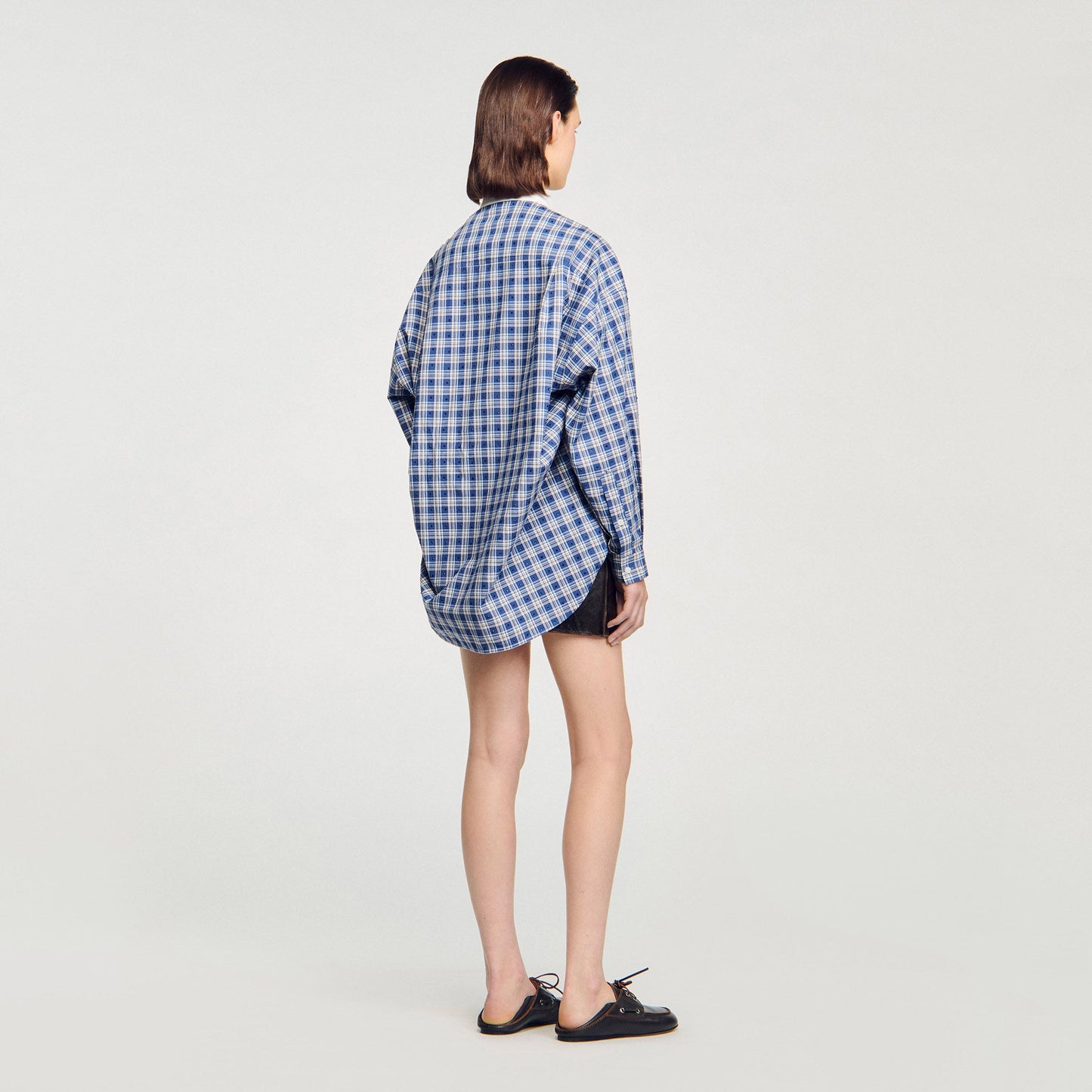 Tova Rhinestone Check Shirt Blue