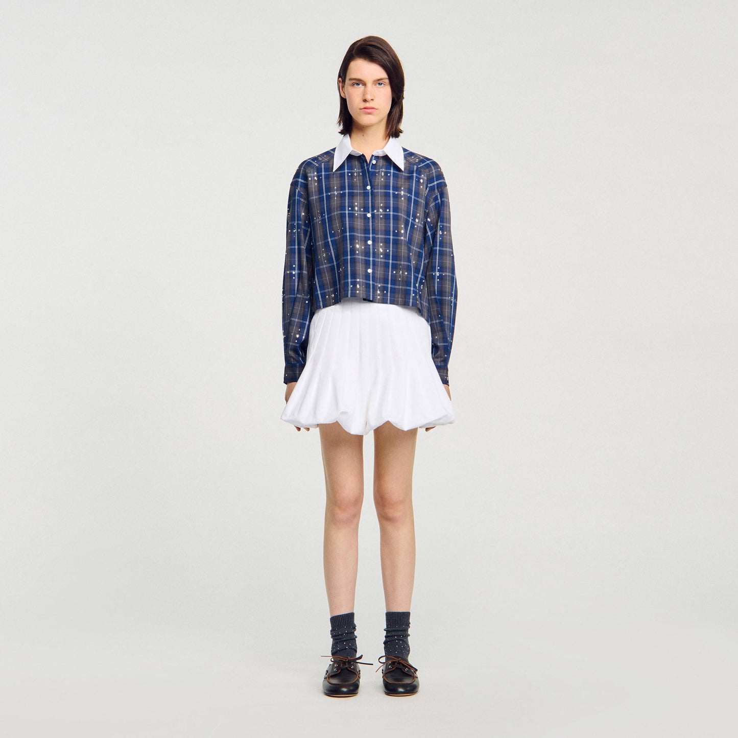 Rhinestone Check Shirt Blue