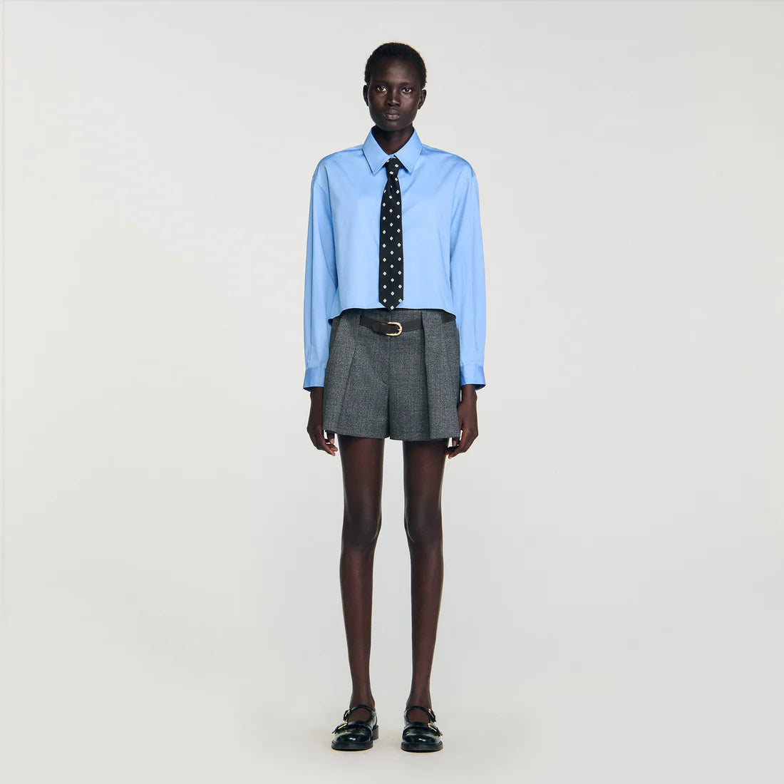 Seraphine Cropped Shirt With Detachable Tie Blue