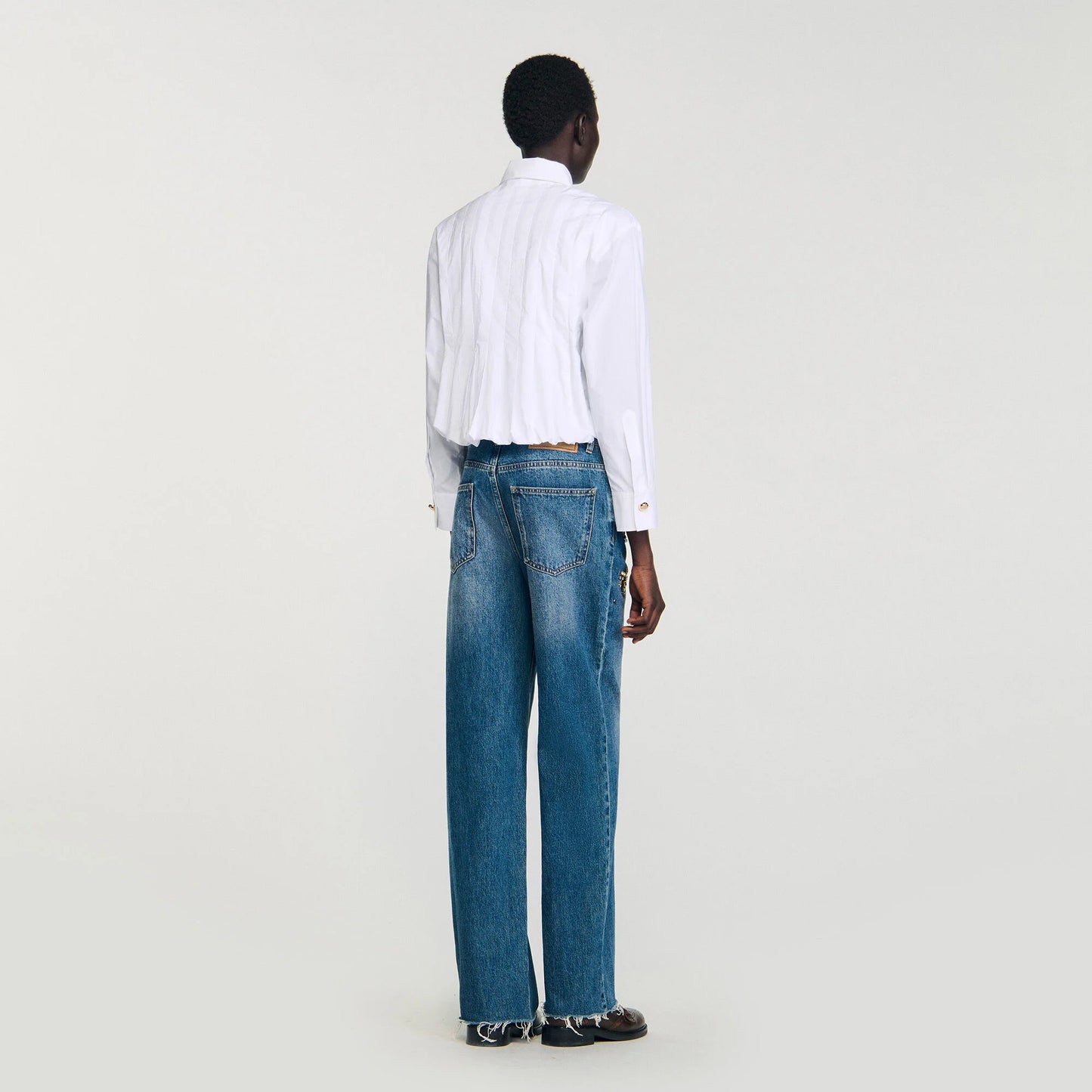 Andie Pleated Cropped Shirt White