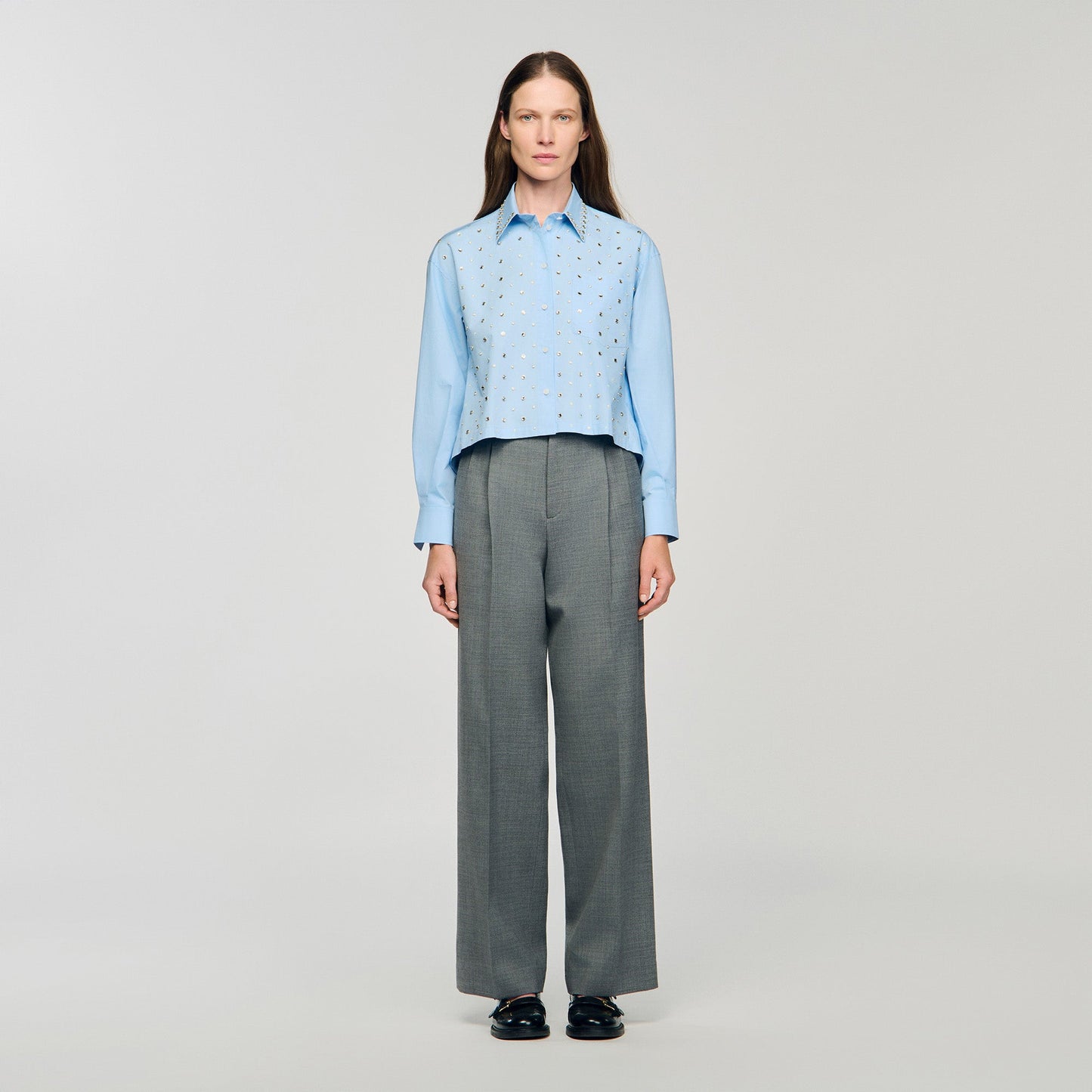 Eloane Rhinestone shirt Sky Blue