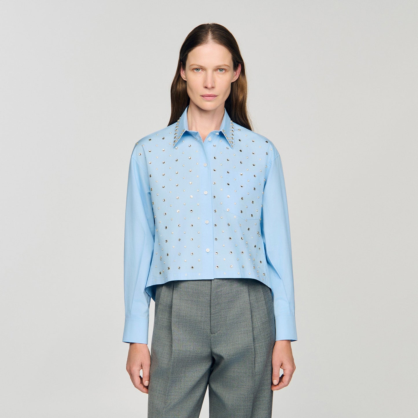 Eloane Rhinestone shirt Sky Blue