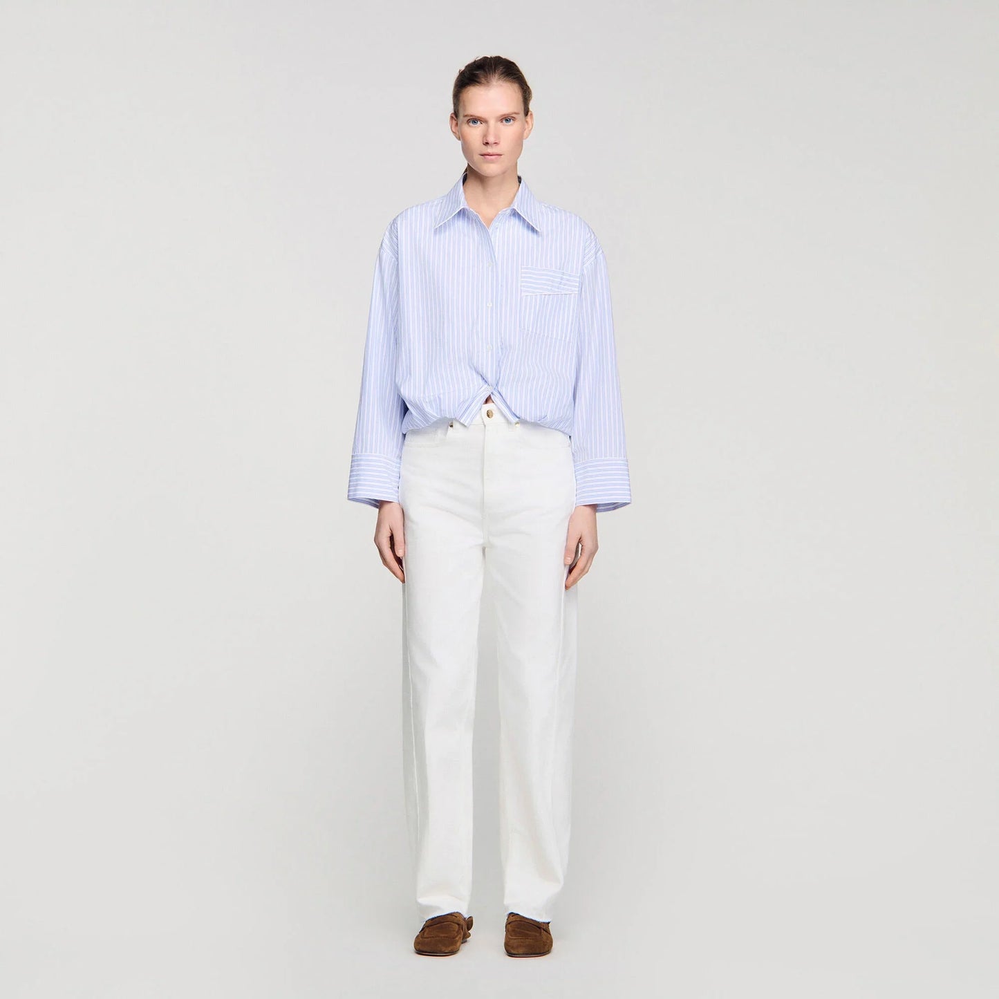 Jannat Cropped Striped Shirt Blu / White