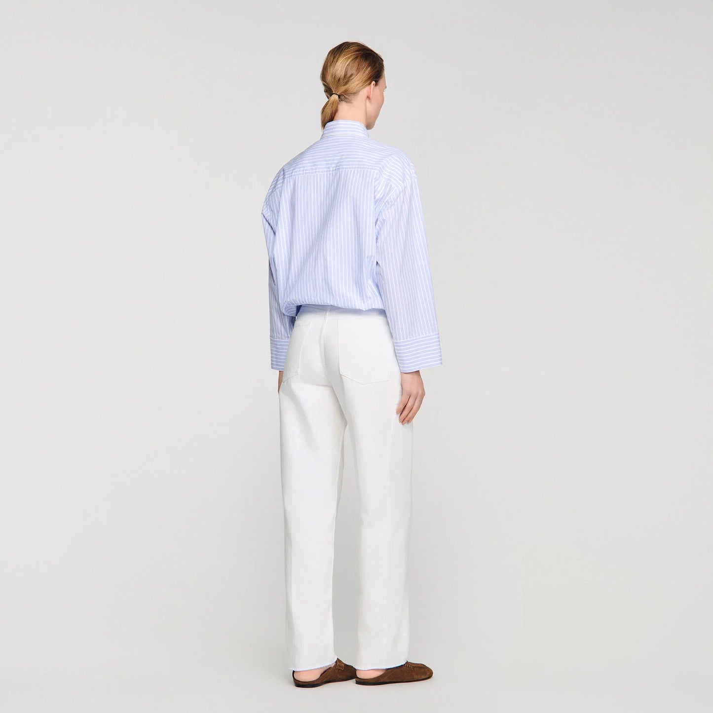 Jannat Cropped Striped Shirt Blu / White