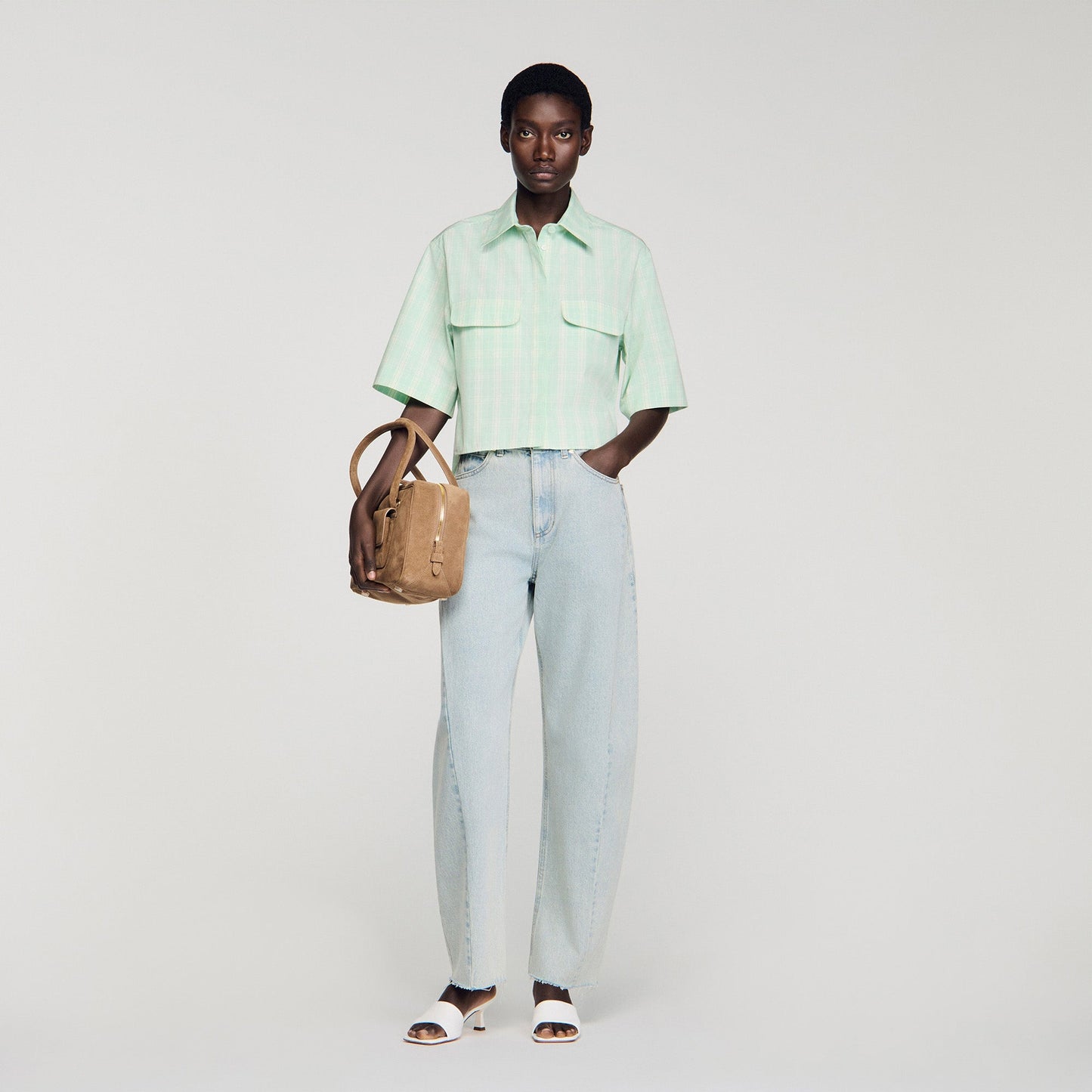 Kaia Short Checked Shirt GREEN / ECRU