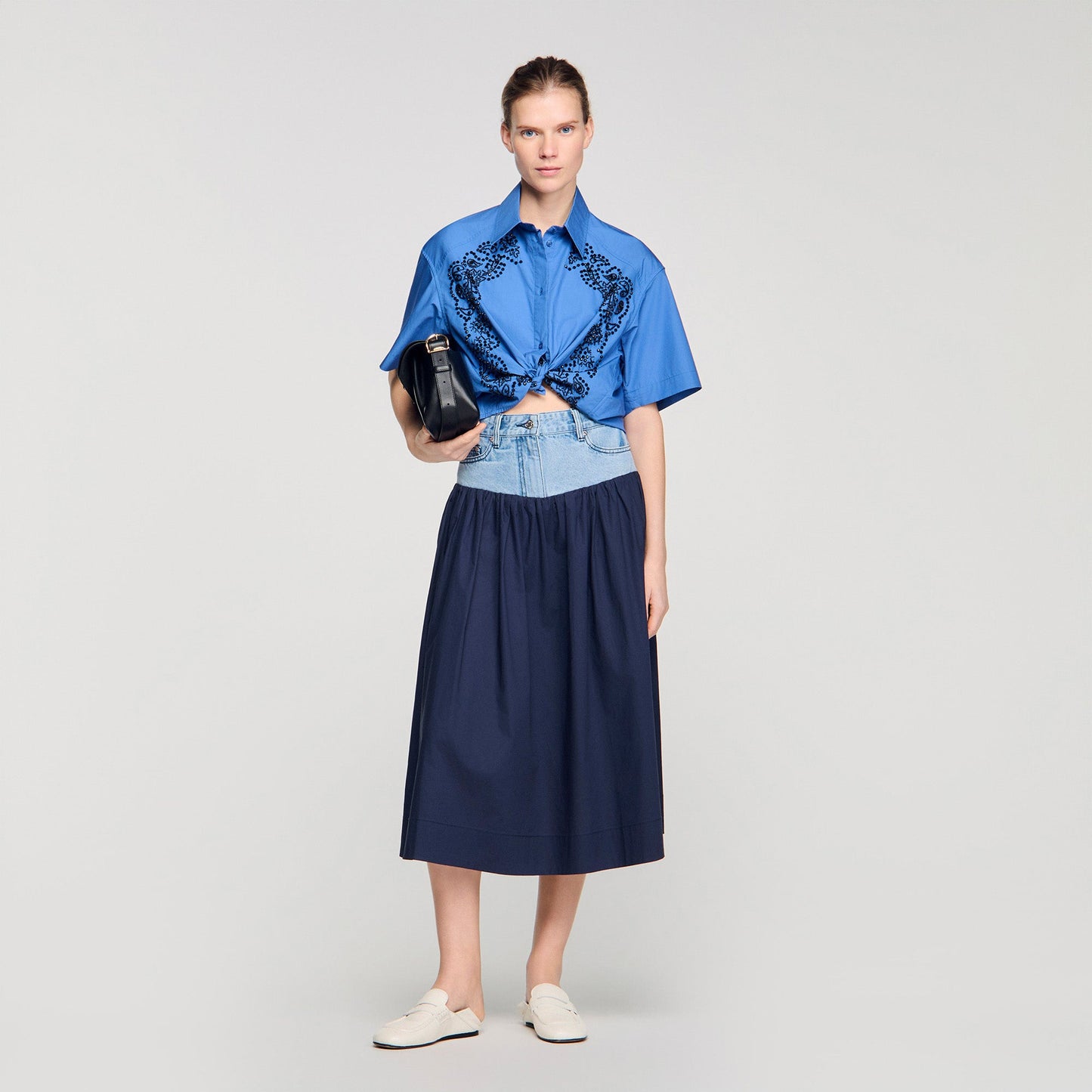 Eliora Embroidered And Beaded Shirt BLUE