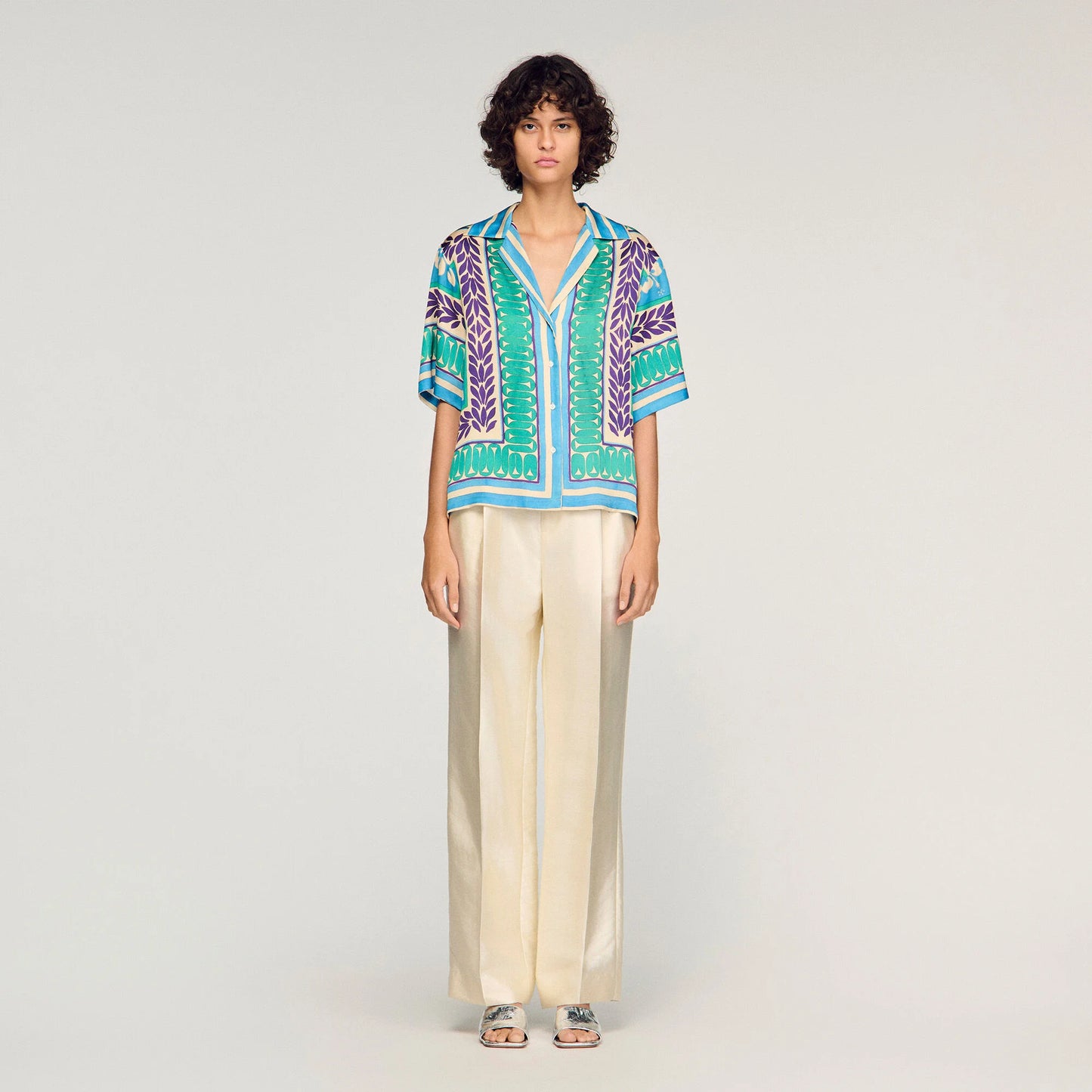 Solange Flower Print Shirt Green / Purple