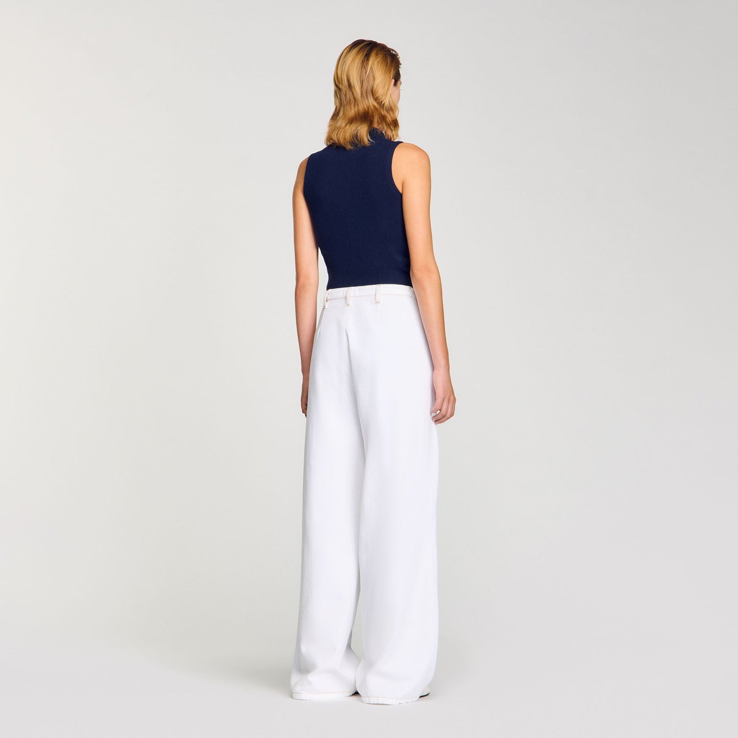 Topstitched Wide-Leg Jeans White