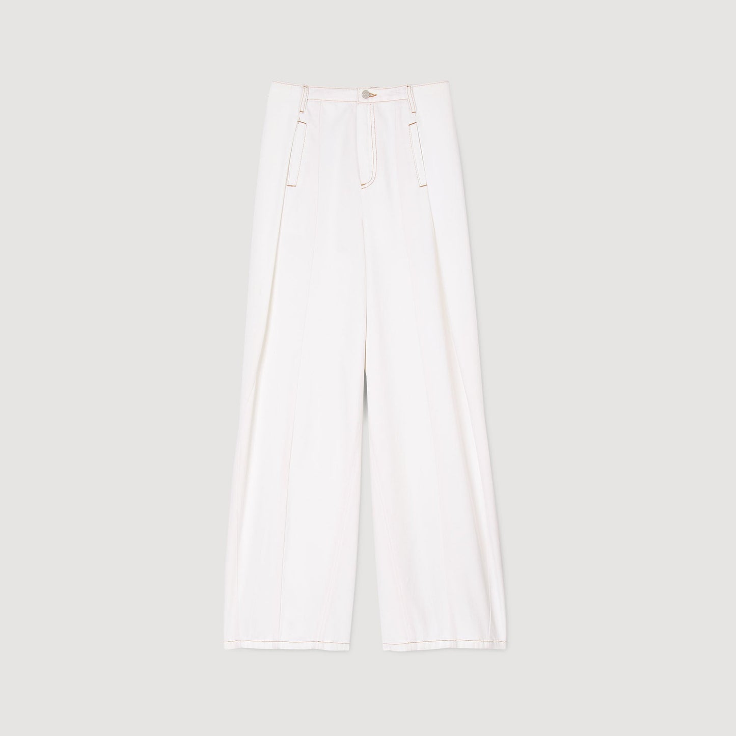 Topstitched Wide-Leg Jeans White
