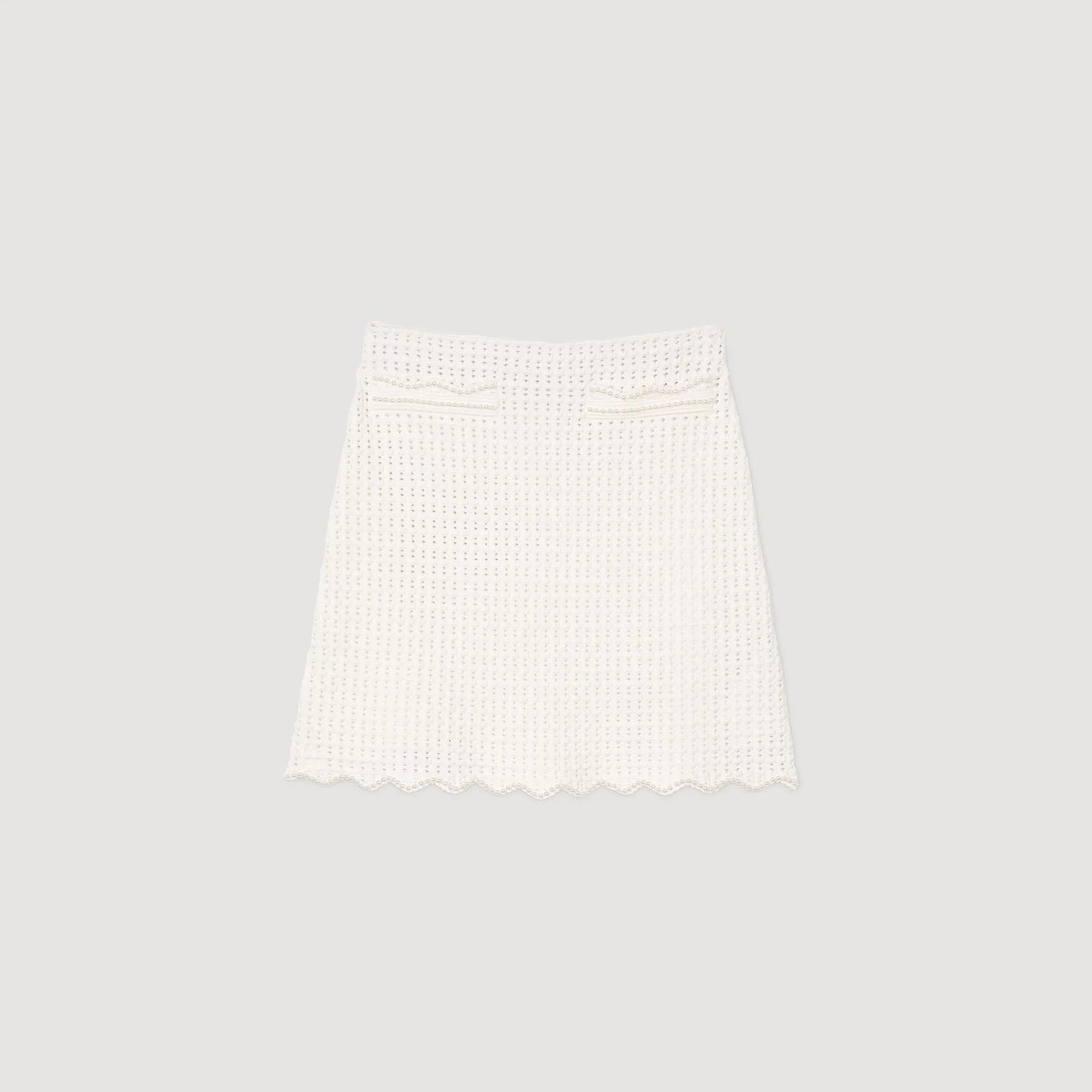 Short pearl bead knit skirt White