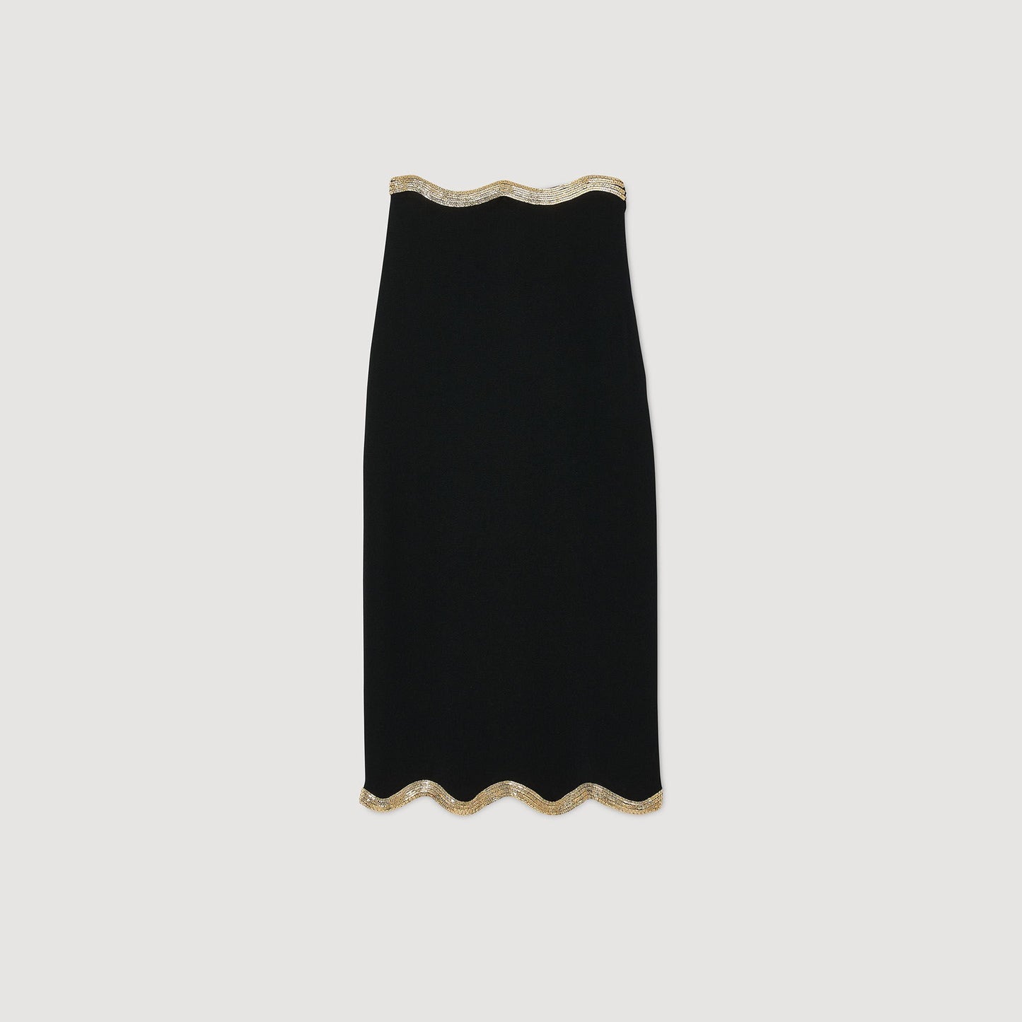 Black Long Knitted Skirt With Chain Detail