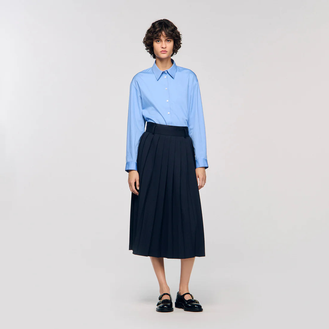 Theana Long Pleated Skirt Navy Blue