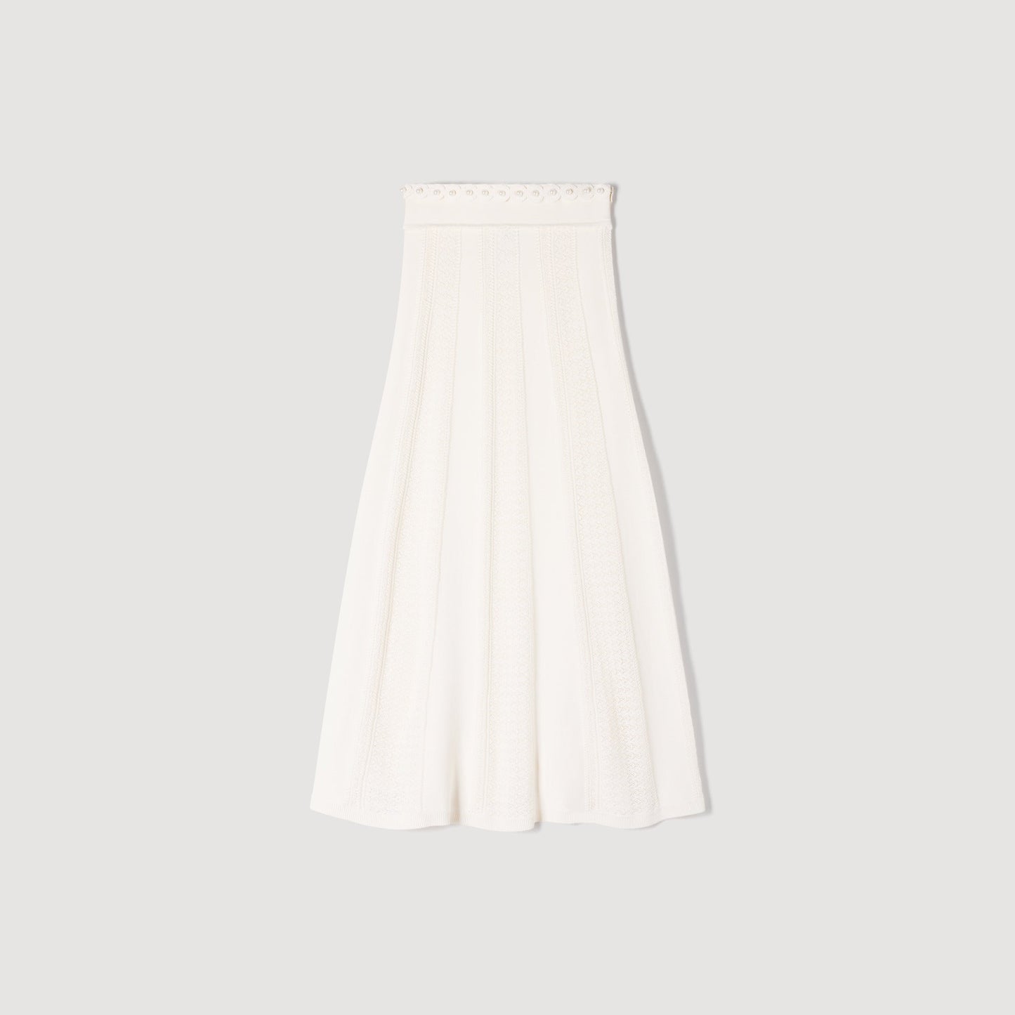 Vanea Beaded Textured Knit Skirt CREAM