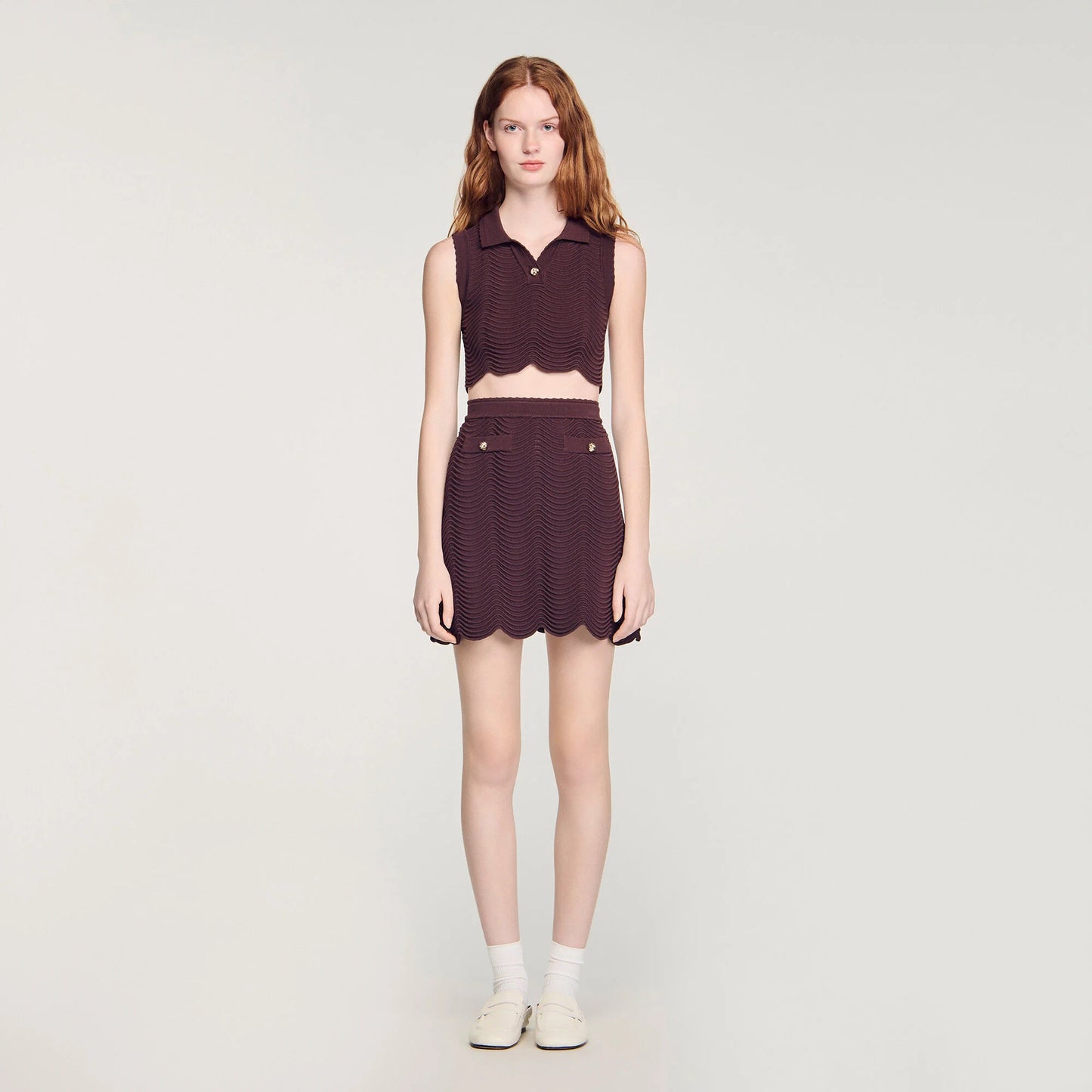 Davia Short Decorative Knit Skirt Brown