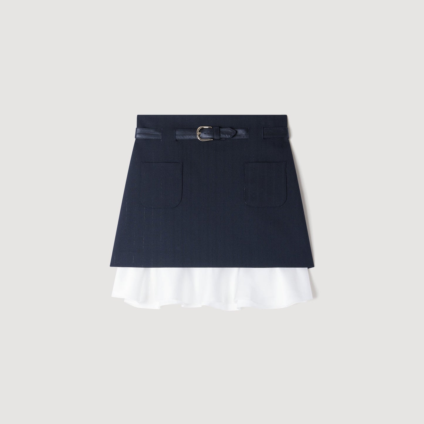 Olivandra Short striped ruffled skirt Black