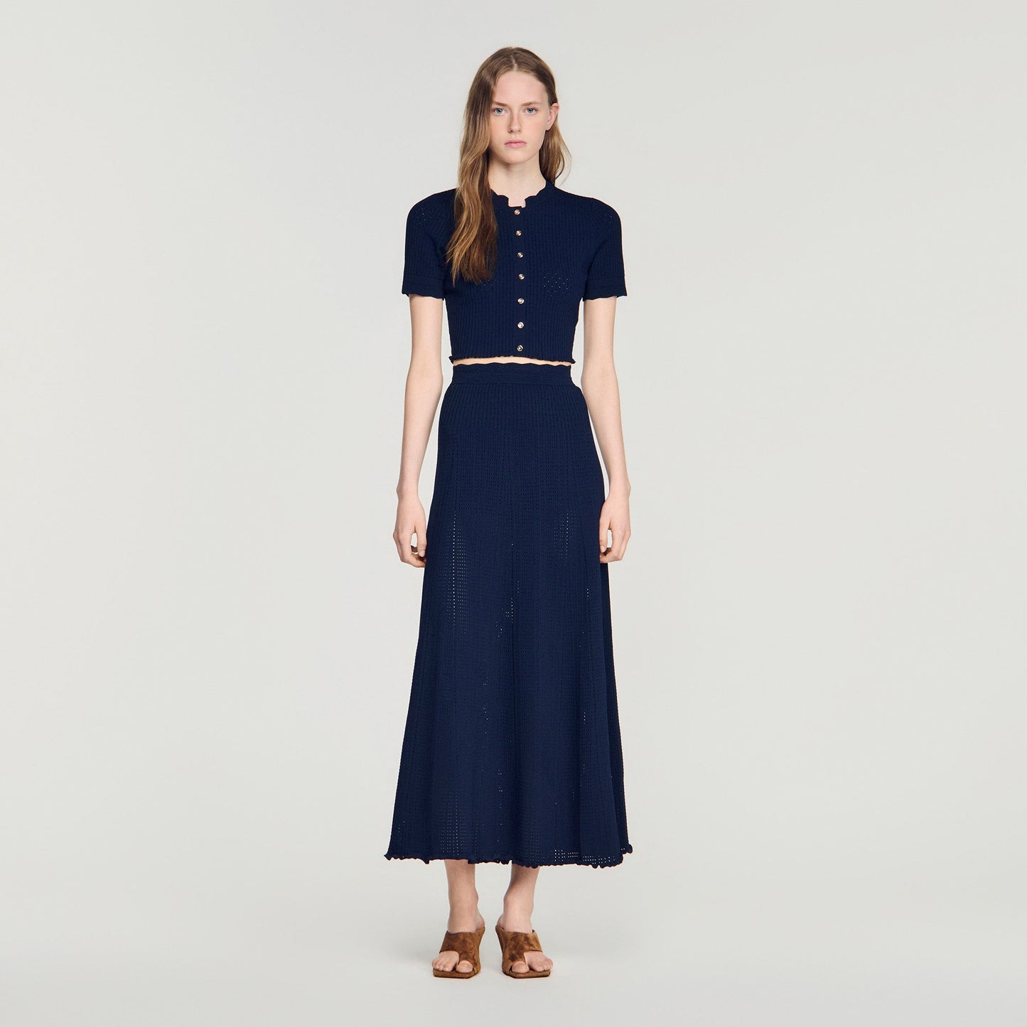 Hedda Pointelle knit maxi skirt Navy Blue