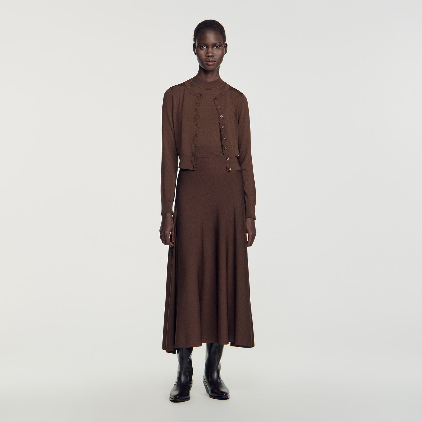 Giovanna Long sheer-effect skirt Brown