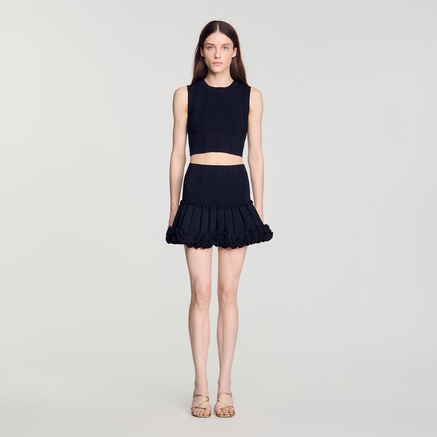 Noella Short ribbed knit skirt Black