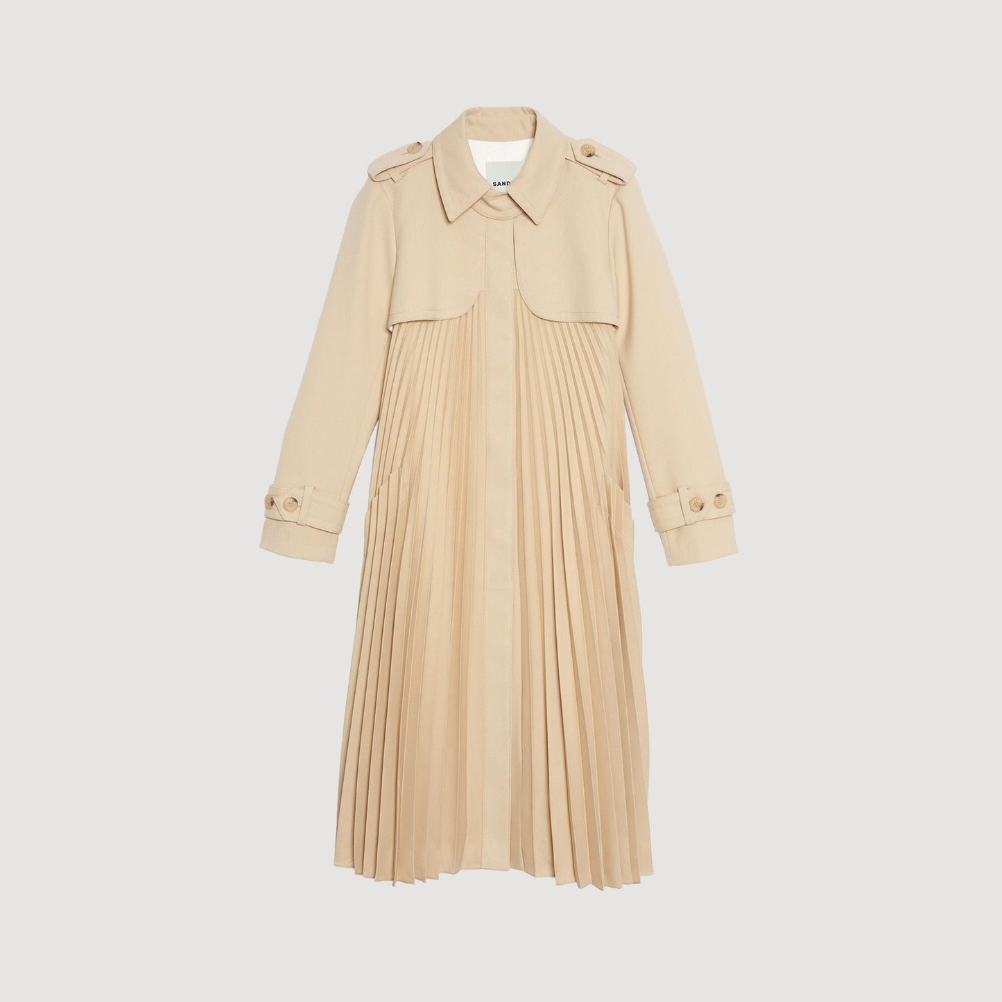 Pleated Trench Coat With Belt Beige