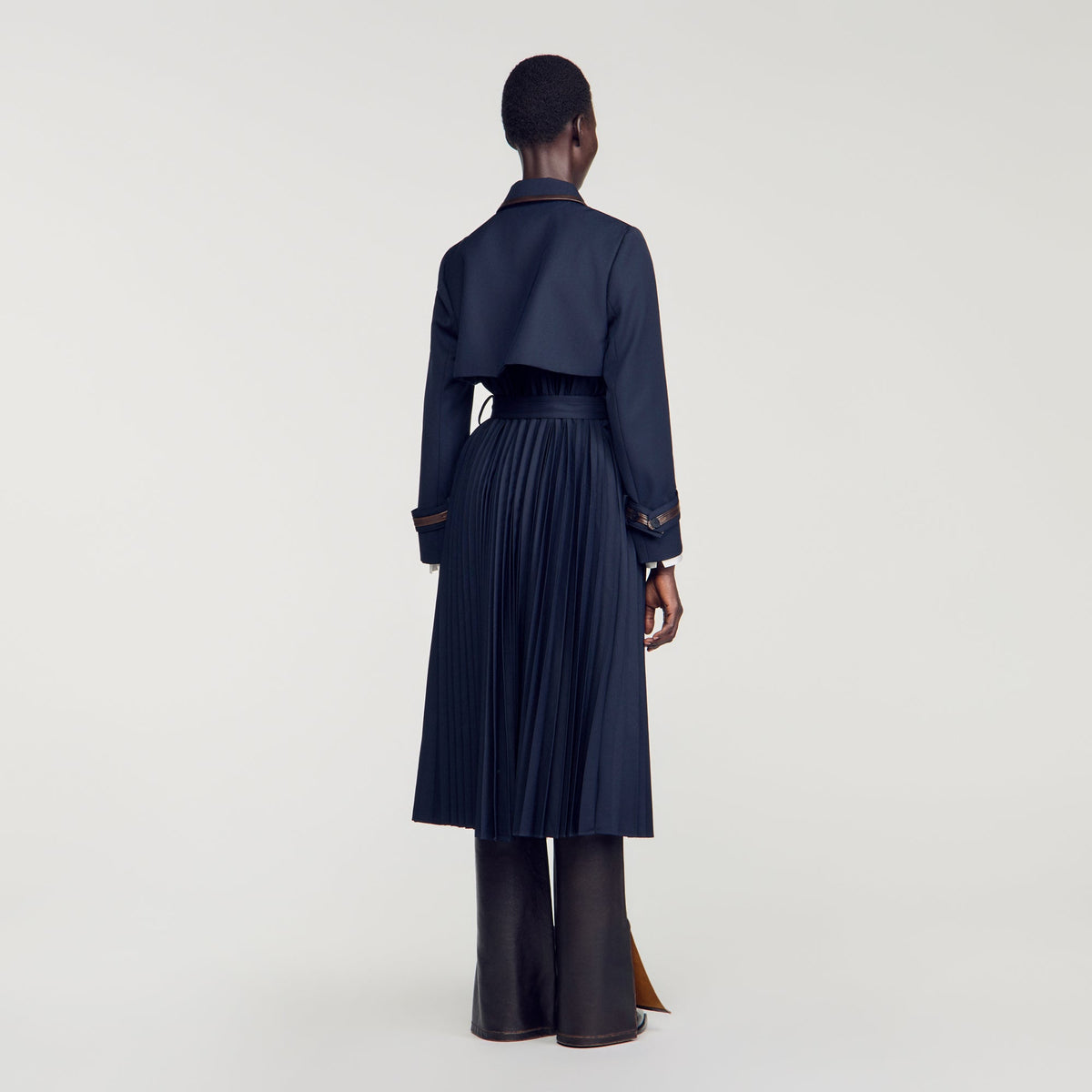 Regine Trench with pleated leather collar Navy Blue