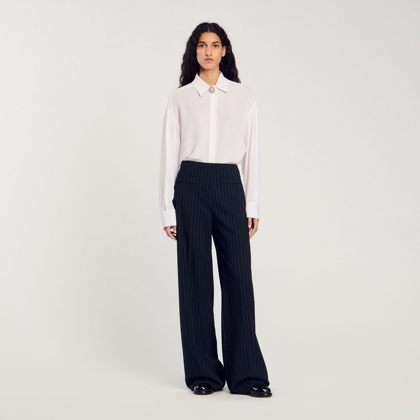 Chalk-Striped Straight-Leg Trousers Black