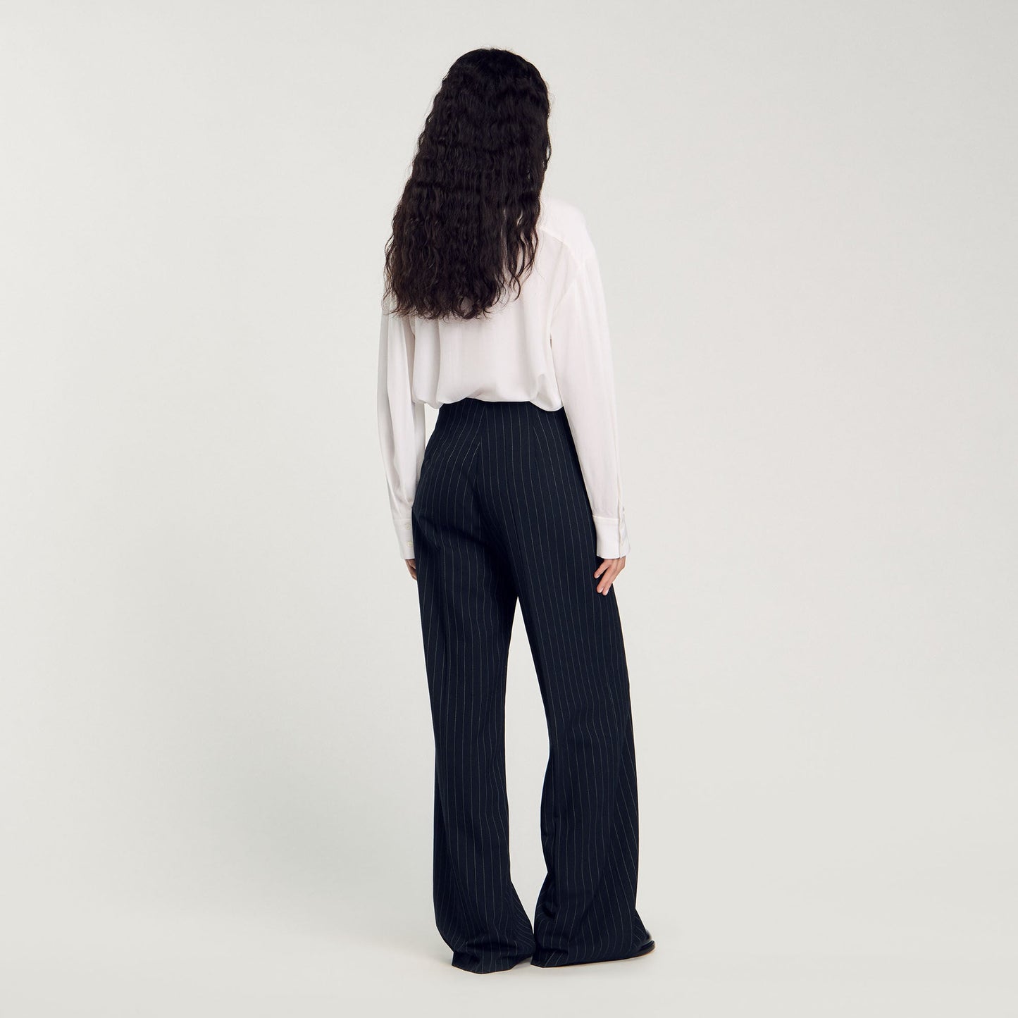 Chalk-Striped Straight-Leg Trousers Black