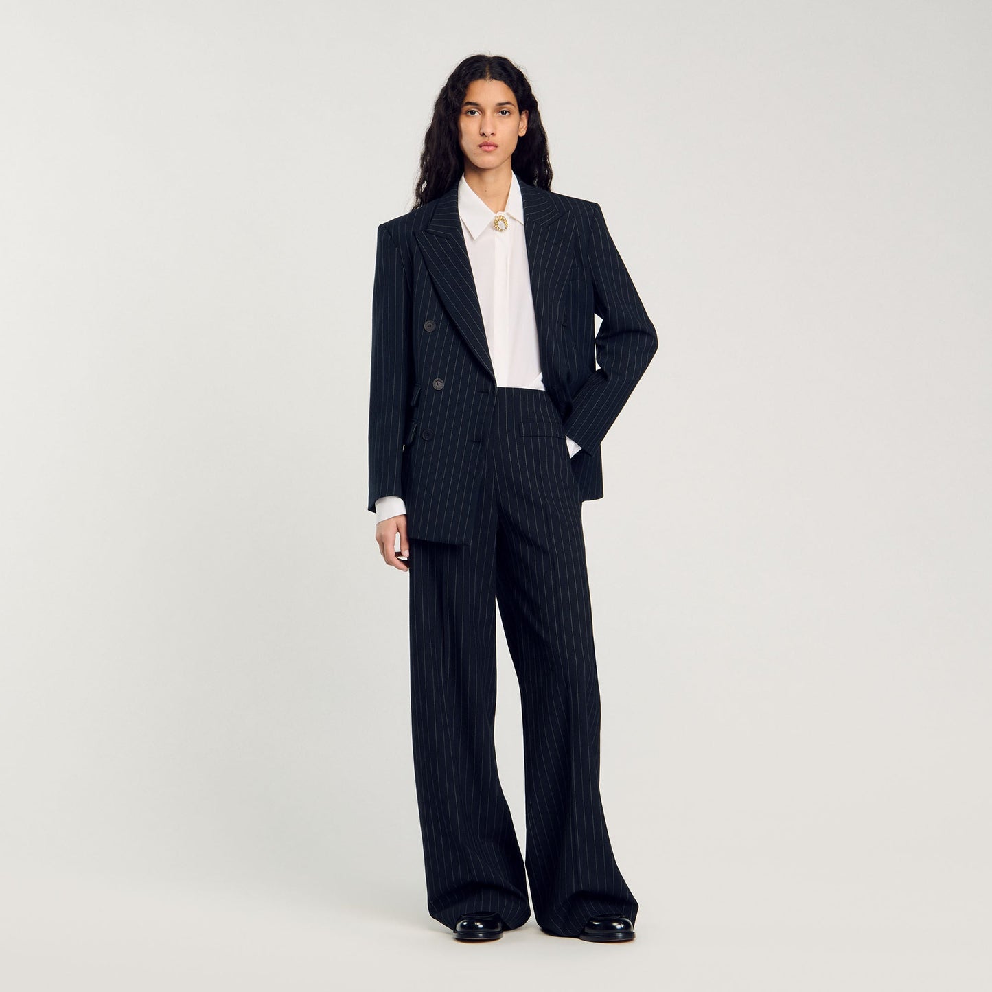 Chalk-Striped Straight-Leg Trousers Black
