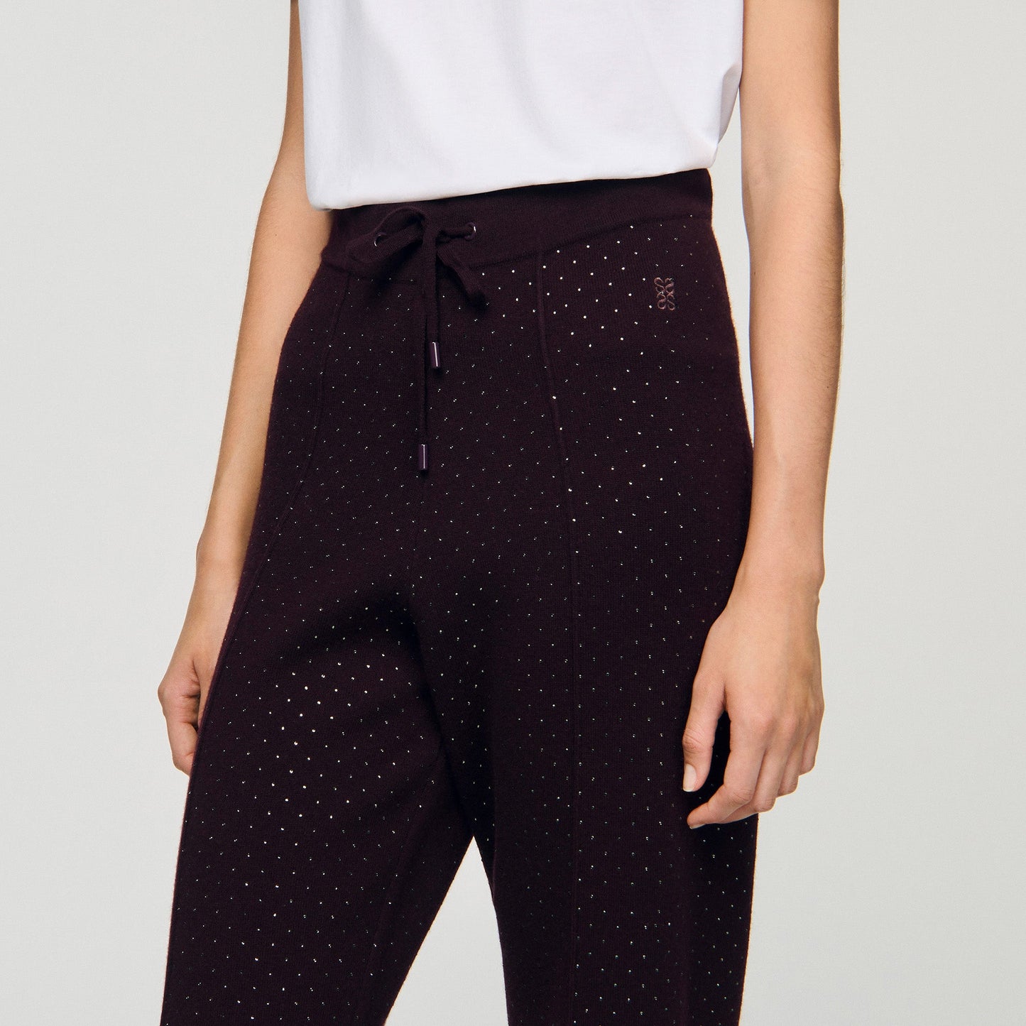 Vadim Knit Rhinestone-Covered Trousers Purple