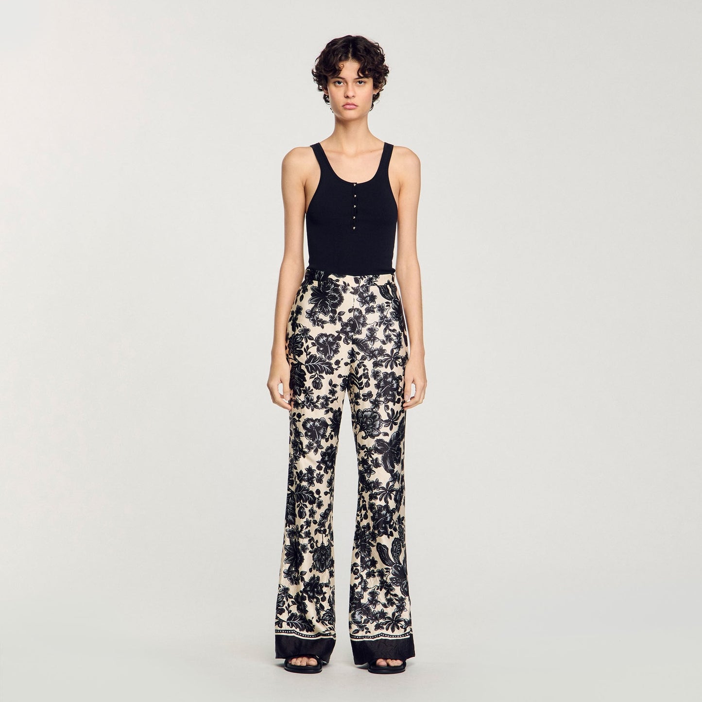 Floral Trousers Ecru / Black