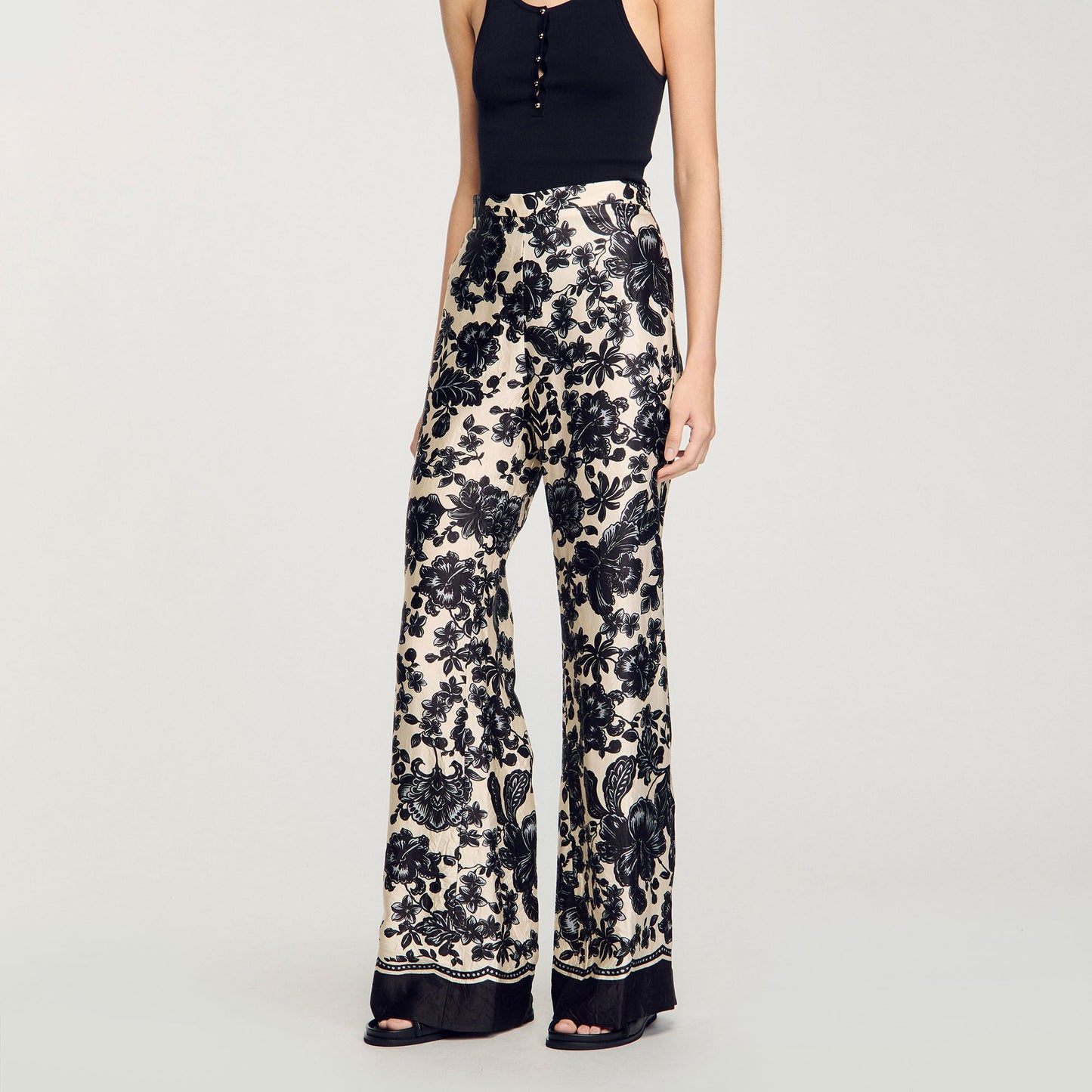 Floral Trousers Ecru / Black