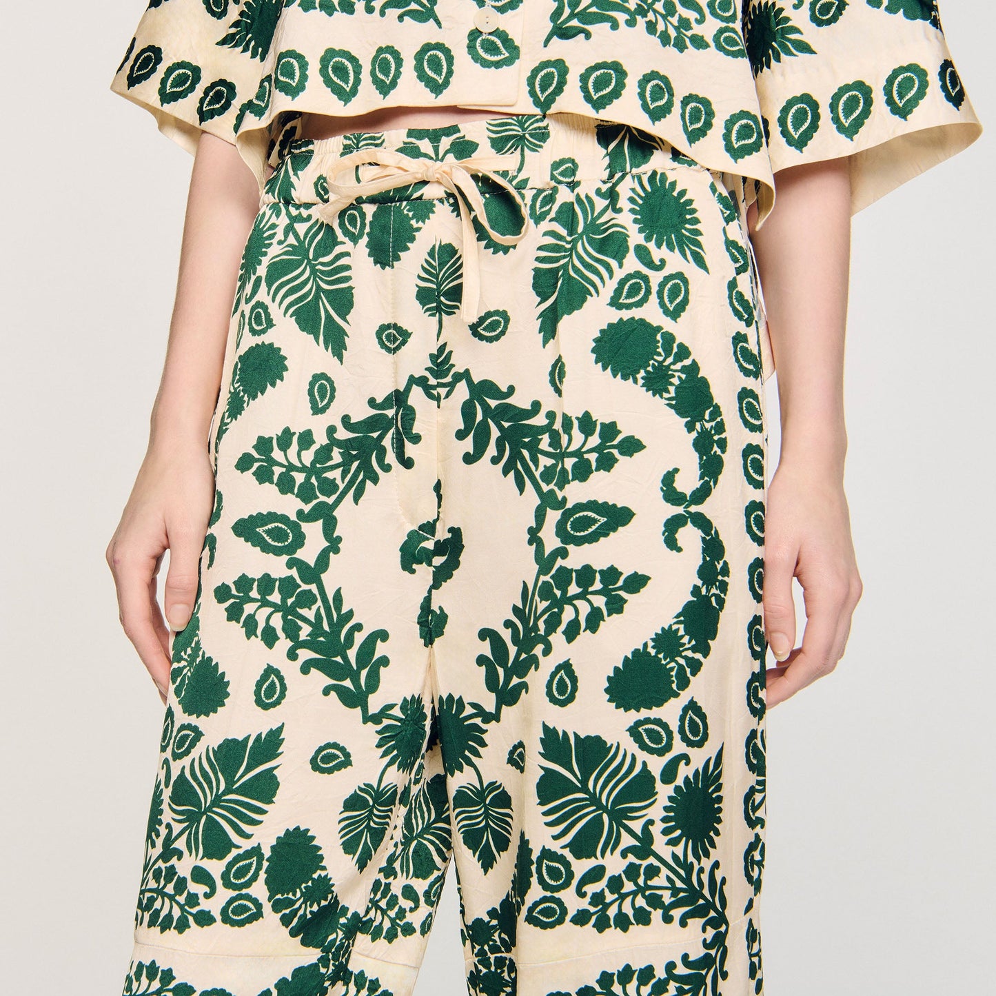 Floral Trousers Ecru / Green