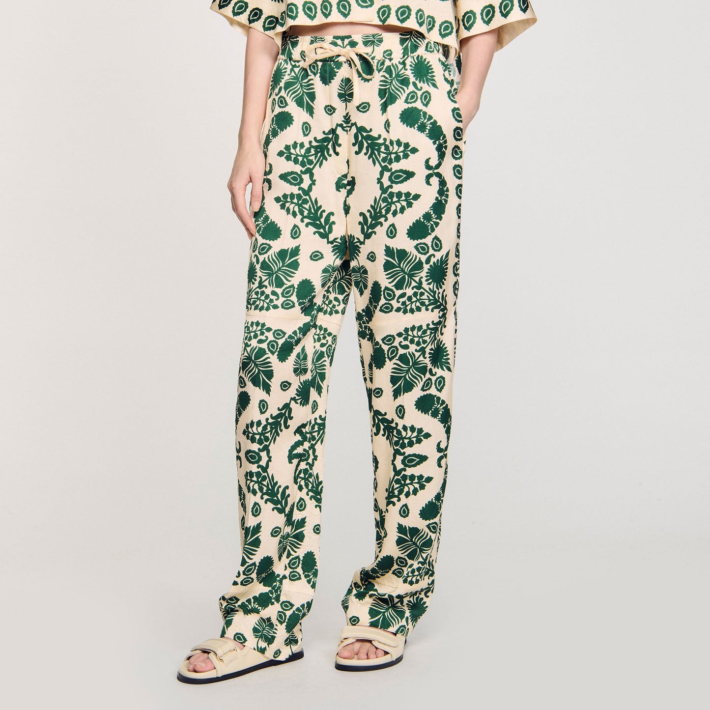 Floral Trousers Ecru / Green