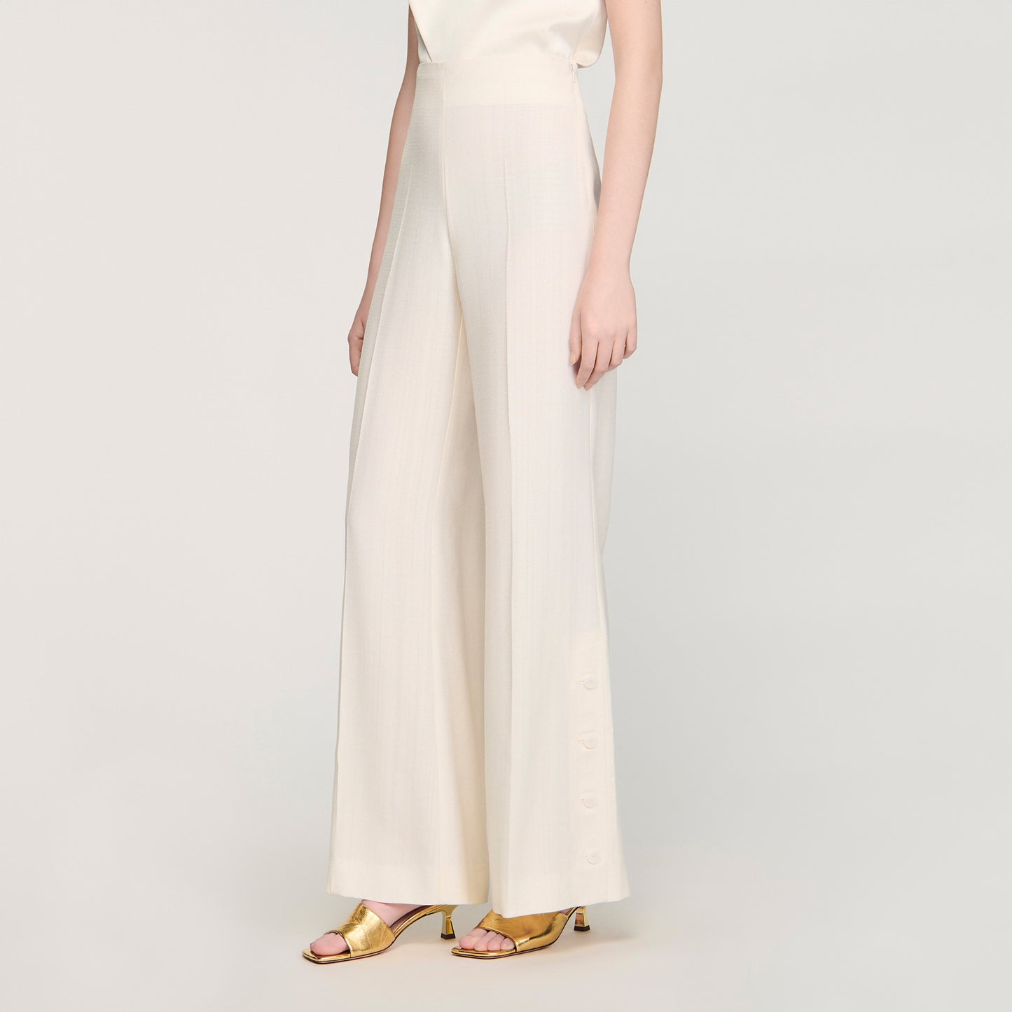 Tobias Buttoned-Slit Straight-Leg Trousers Ecru