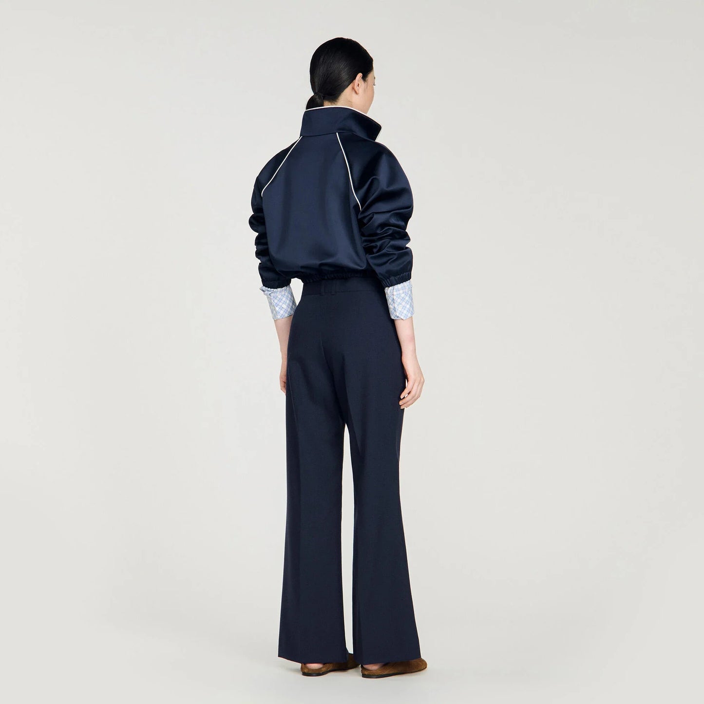 Lionel Wide-Leg Wool Trousers Navy Blue