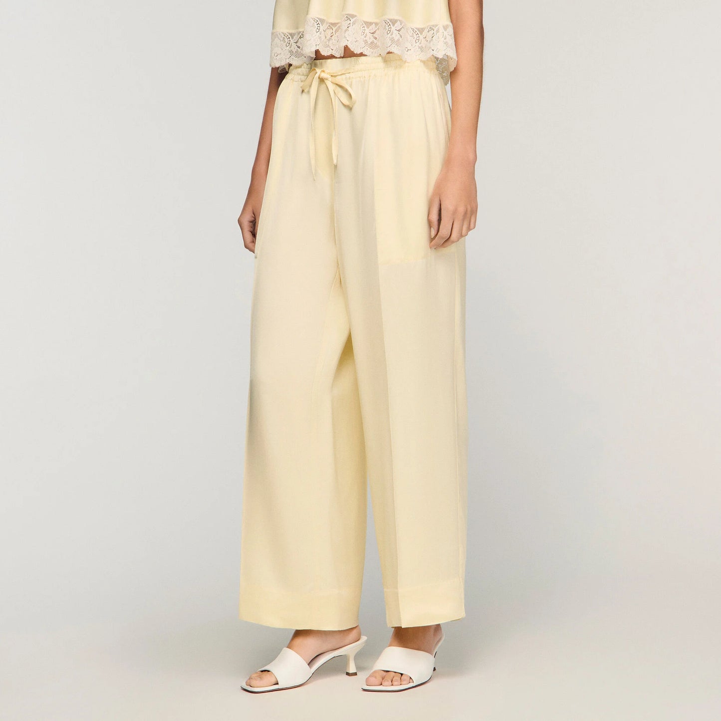 Talia Satin Wide-Leg Trousers Light Yellow