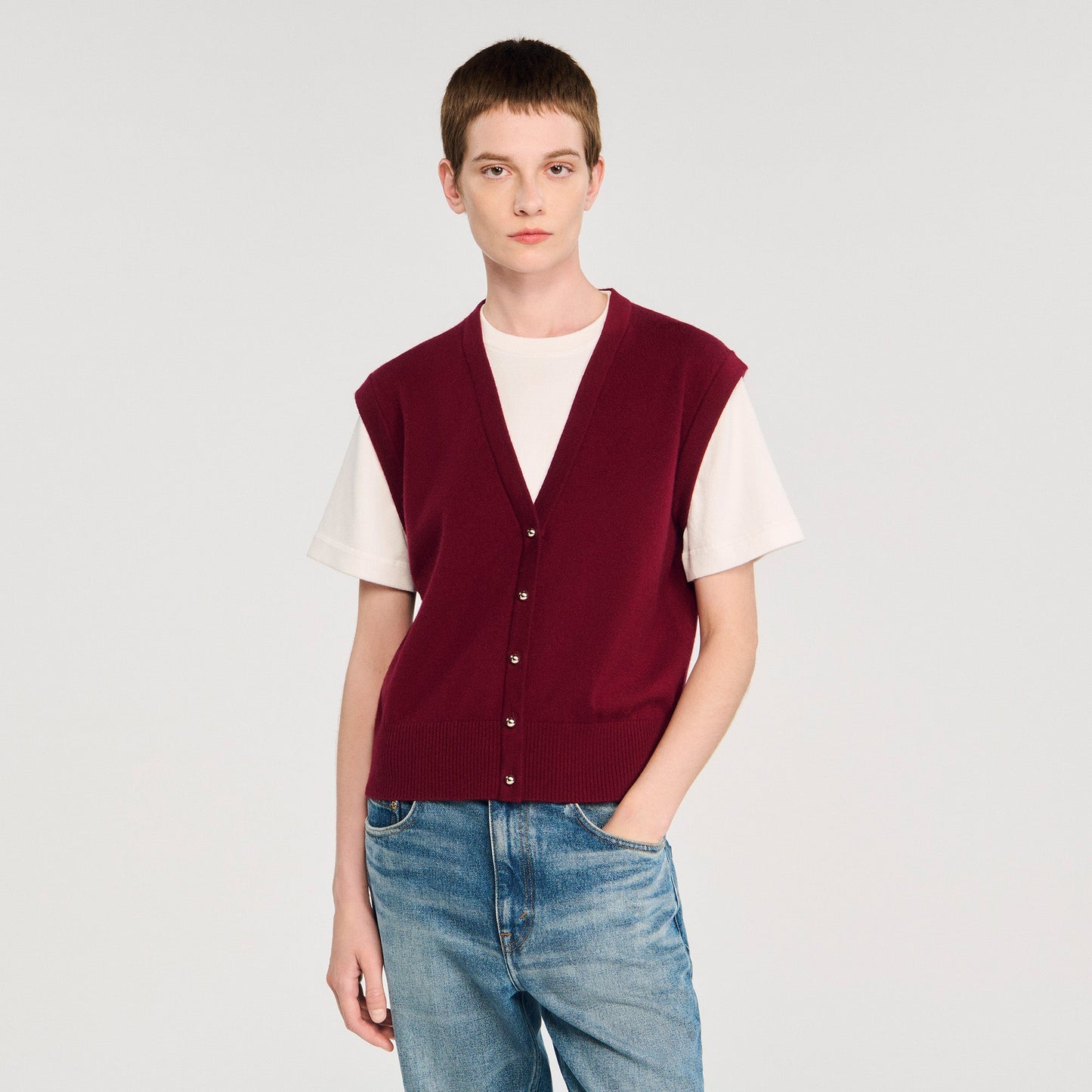 Two Tone Wool And Cashmere Jumper Bordeaux