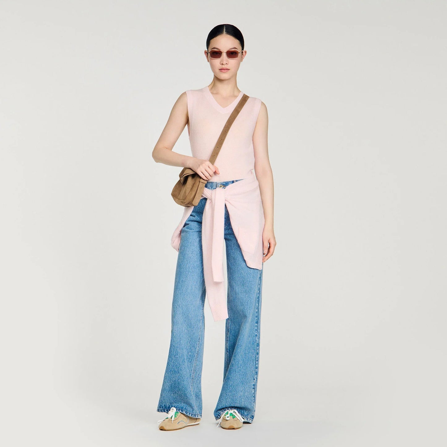 Calliste Embroidered Short Wool Cashmere Top Light Pink