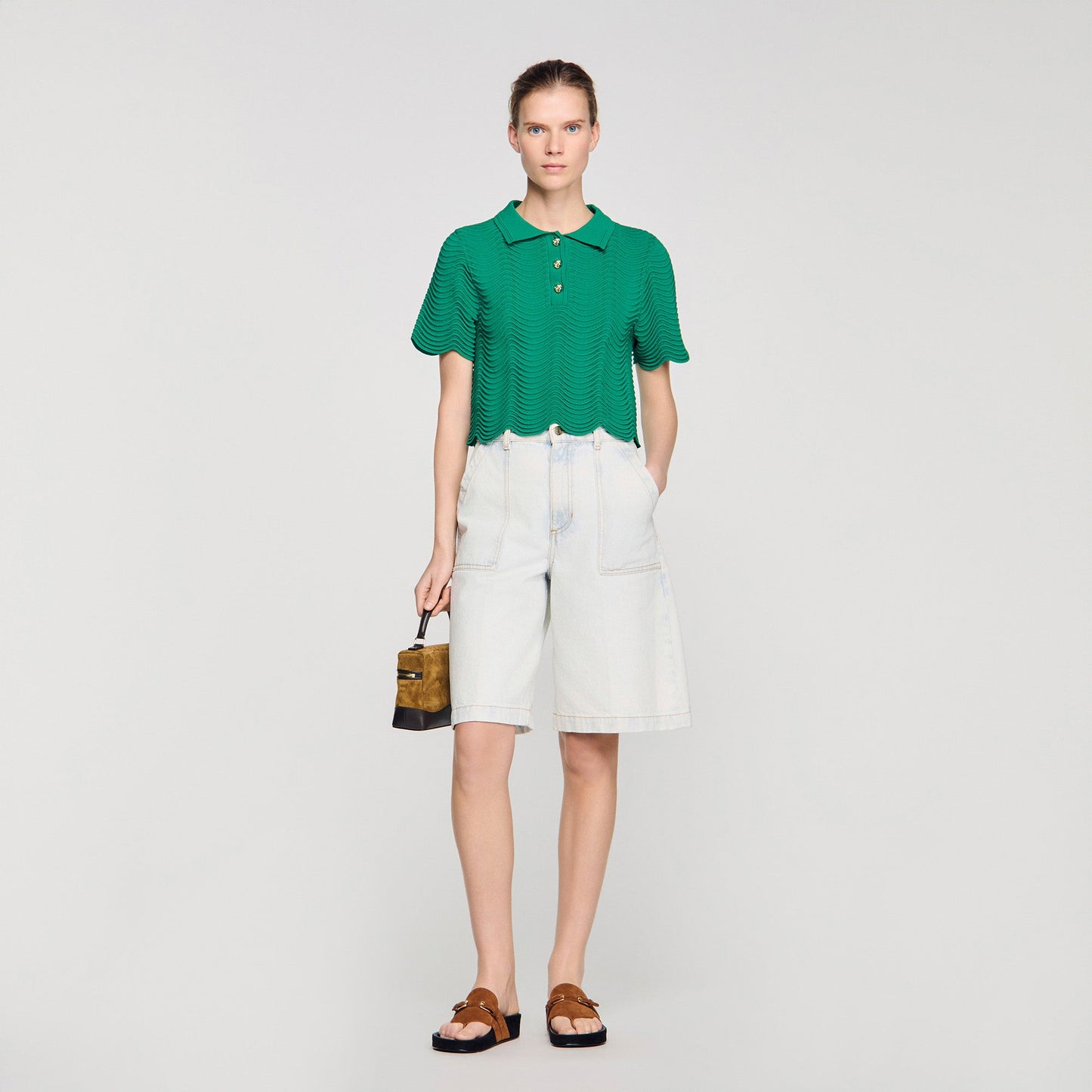 Campea Cropped Decorative Knit Jumper EMEURAUDE GREEN