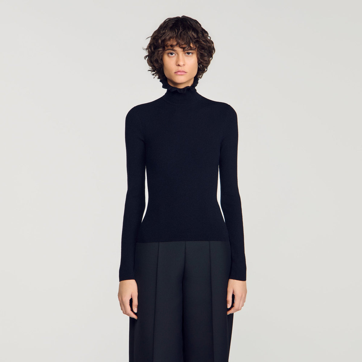 Lana Ruffled roll-neck wool jumper Black
